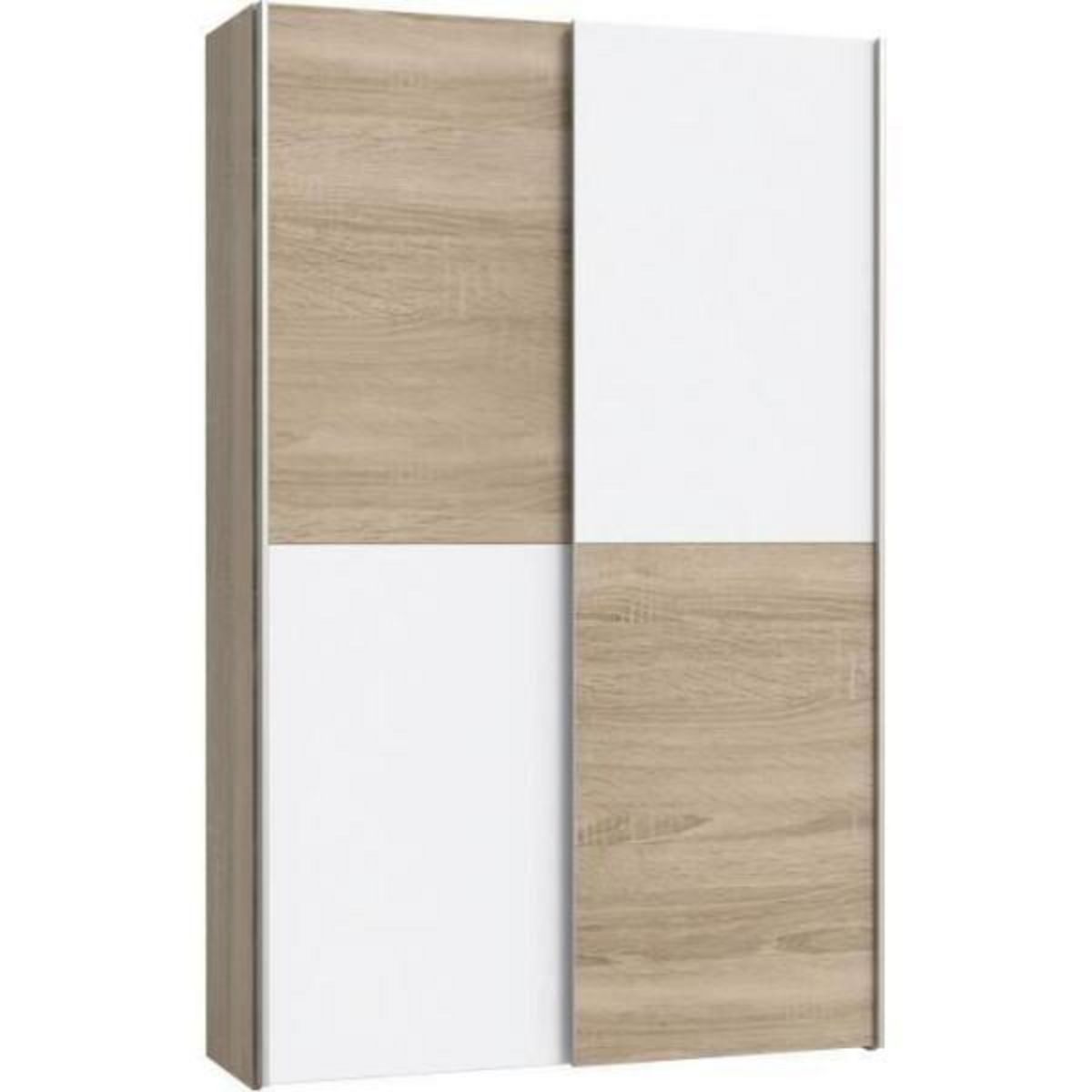 MARKET24 Armoire 2 portes coulissantes multifonction - Blanc et chene clair - L 120 x P 41,6 x H 190,5 cm - OZZULA