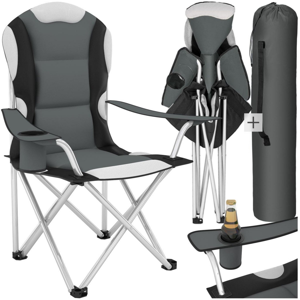 tectake Chaise de camping Pliable, avec Rembourrage gris