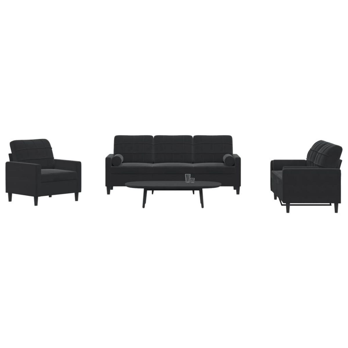 VIDAXL Ensemble de canapes 3pcs et coussins et traversins noir velours
