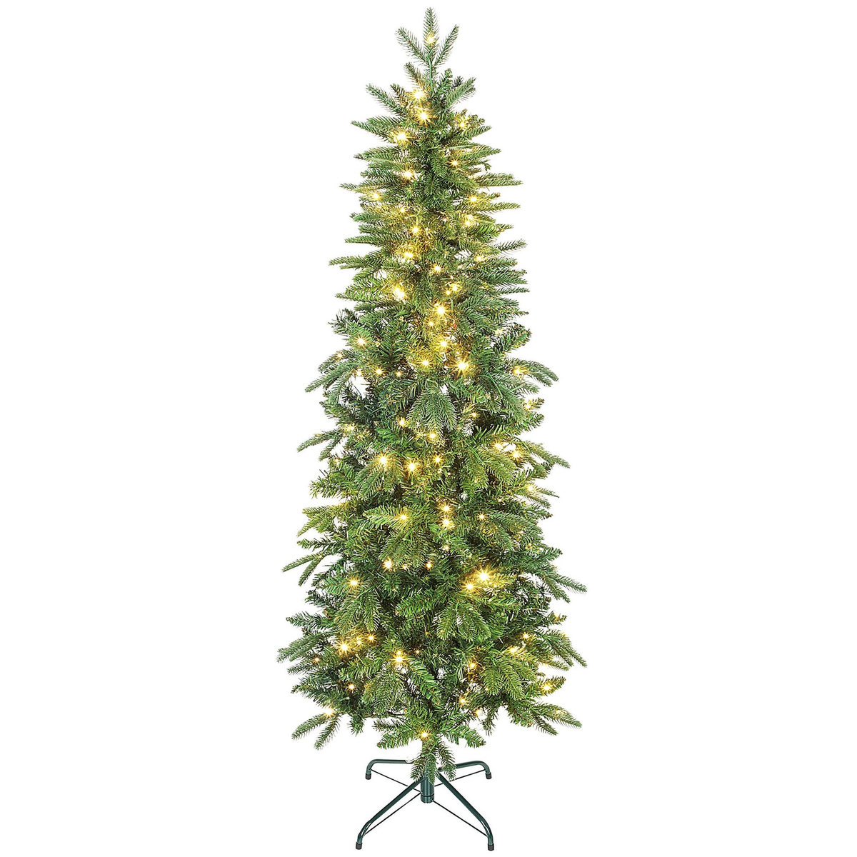 HOMCOM Sapin de Noël artificiel LED x 200 blanc chaud 8 modes H.180 cm 605 branches support vert