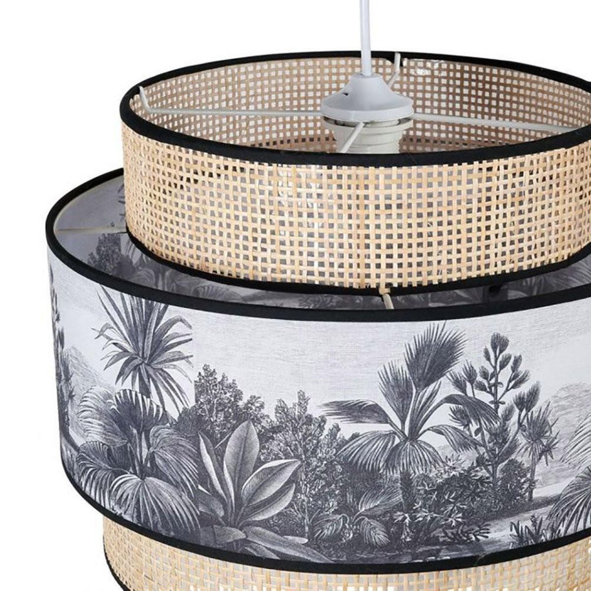 OSTARIA Suspension cannage et tissu Ombrage D40