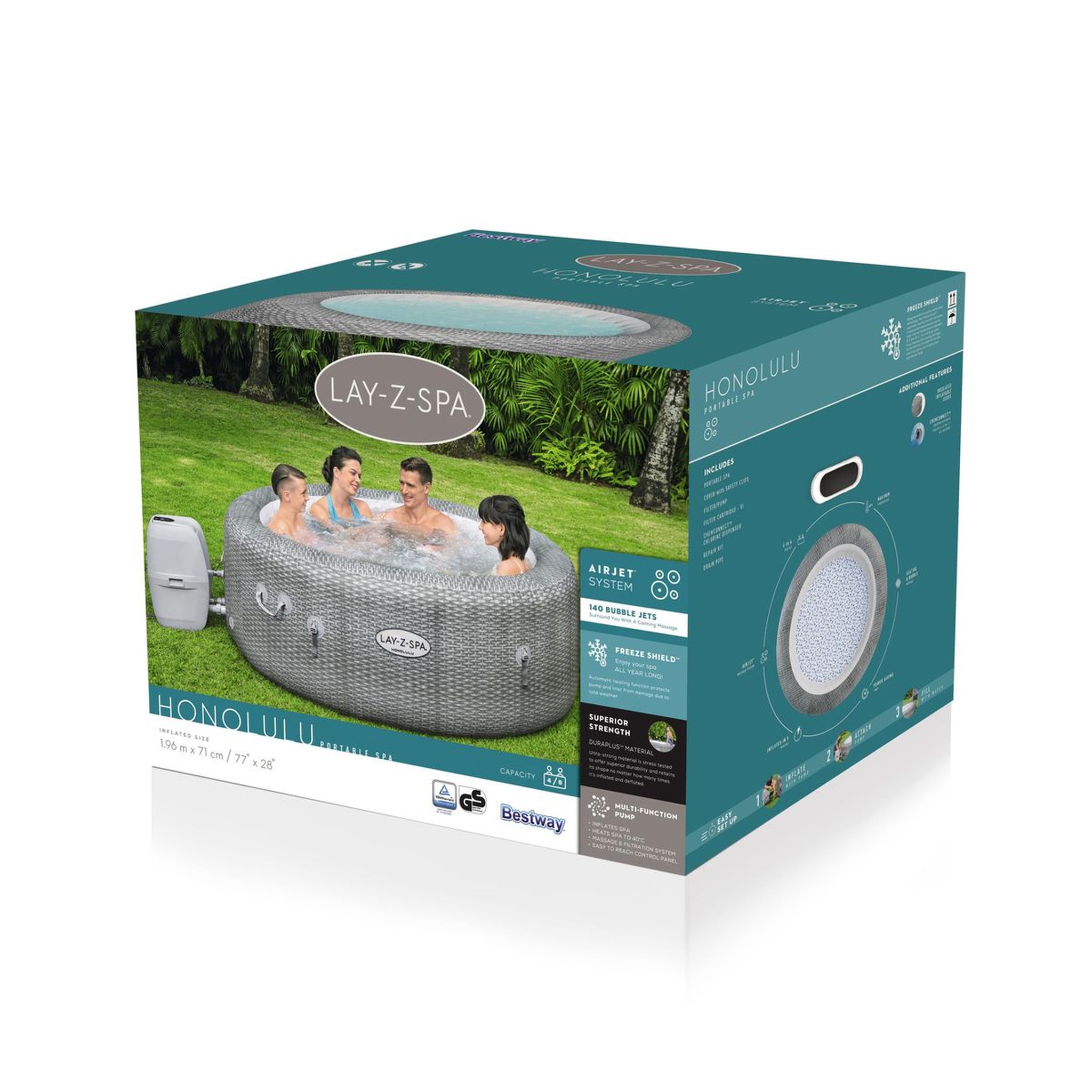 Voir la diapositive 9 : BESTWAY Spa gonflable rond - 4/6 places - Diam 1,96 x 0,71 m - LAY-Z-SPA HONOLULU