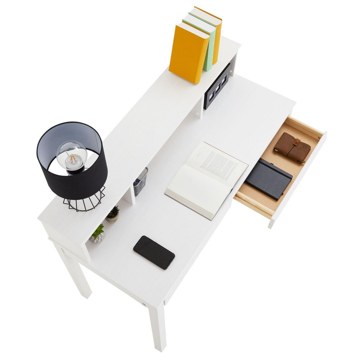 IDIMEX Bureau LENNOX, avec 2 tiroirs et 3 niches, en pin massif