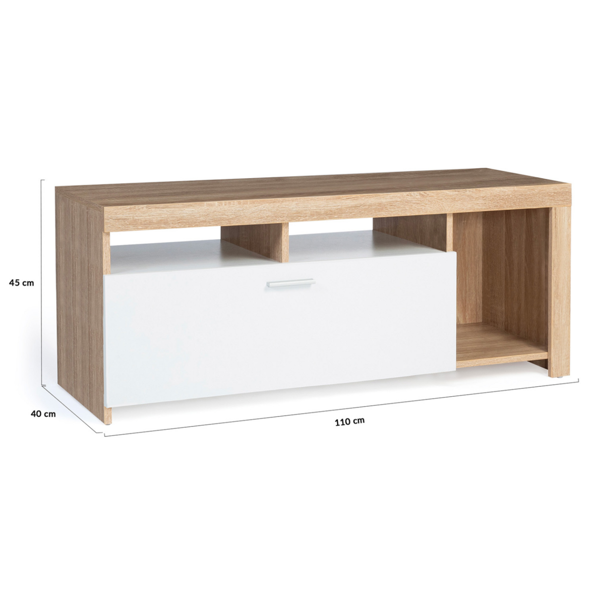 ID MARKET Meuble TV 110 cm MALO bois et placard blanc