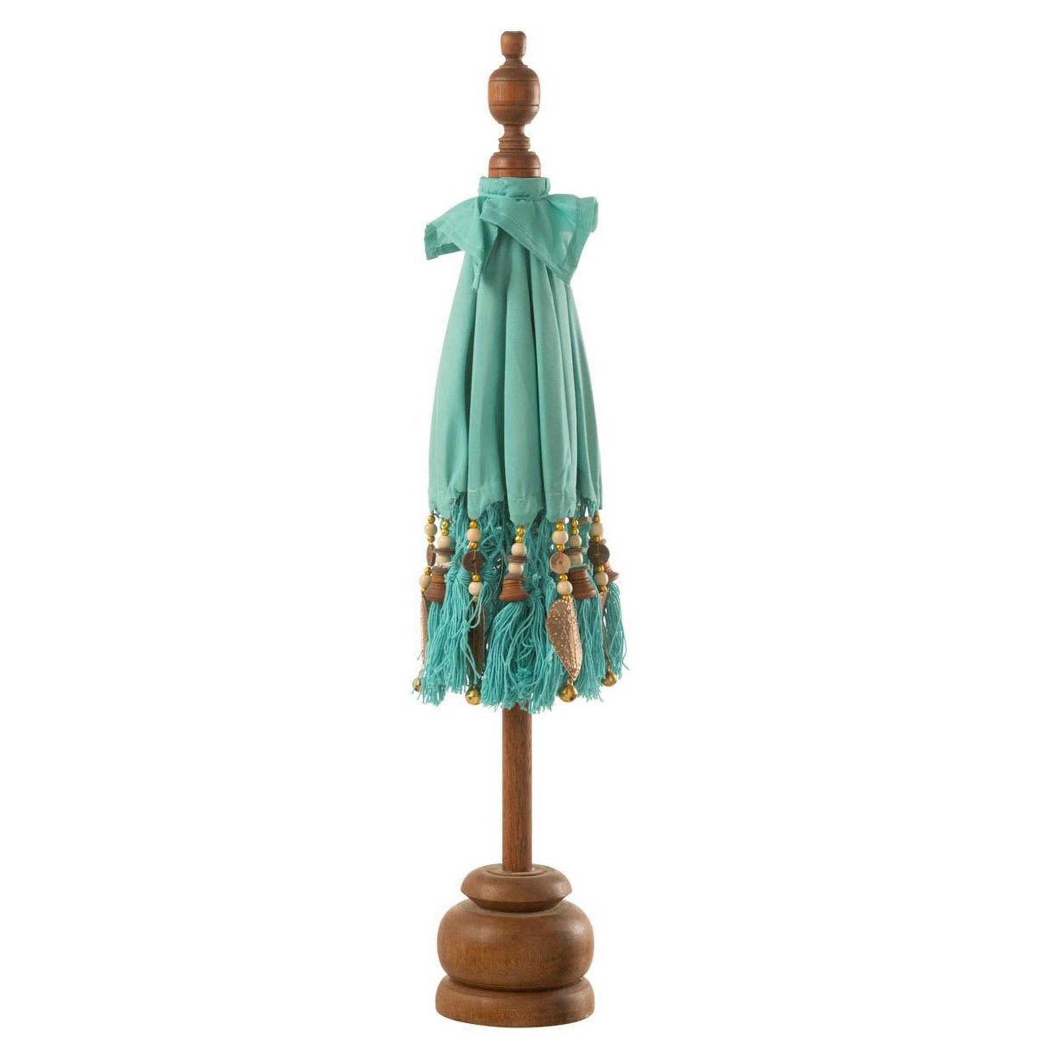 Voir la diapositive 2 : J-LINE Parasol déco avec pompons  dayu  85cm bleu