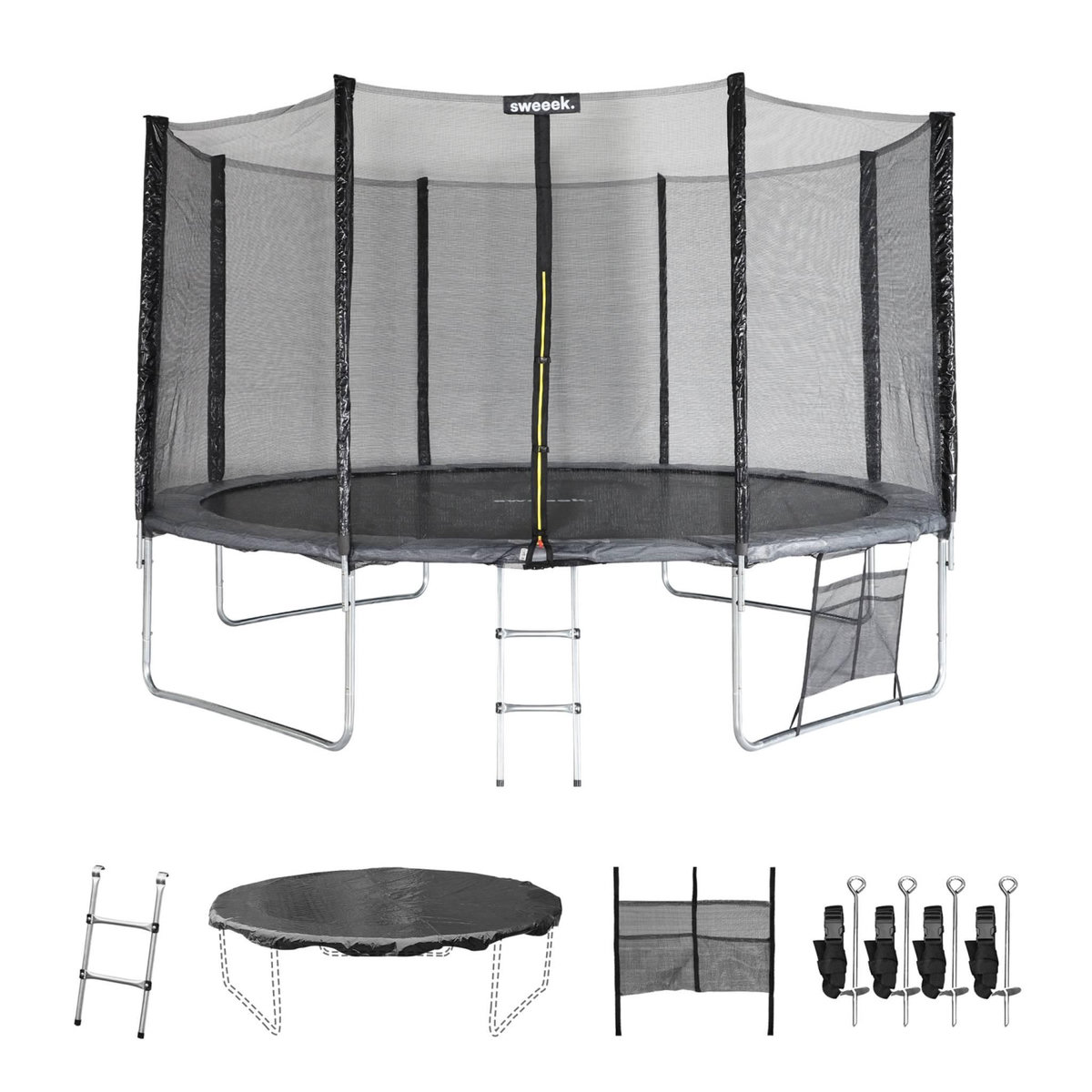 SWEEEK Trampoline 400cm gris avec filet de protection.  échelle. bâche. filet pour chaussures. kit d'ancrage  - Mercure XXL- Trampoline de jardin 400 cm 4m| Qualité PRO.|Normes EU.
