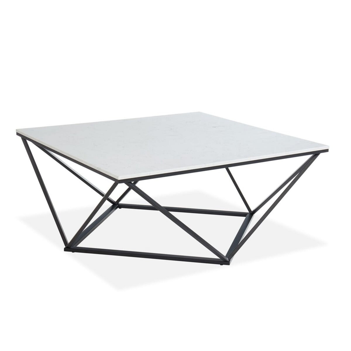 ELLE DECORATION Table basse carr e marbre blanc m tal noir