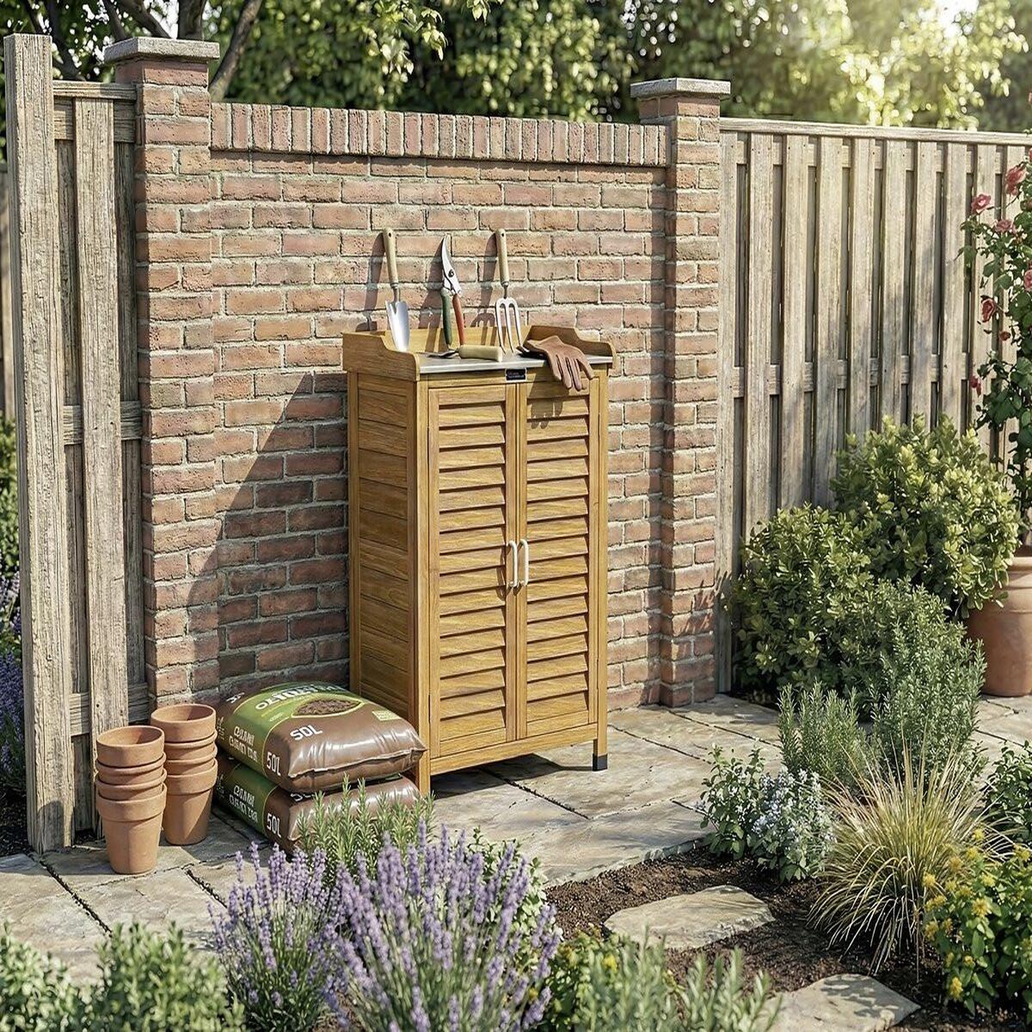 Voir la diapositive 2 : Habitat et Jardin Armoire de jardin en bois avec roulettes  alexia  - 66 x 41 x 101 cm - marron
