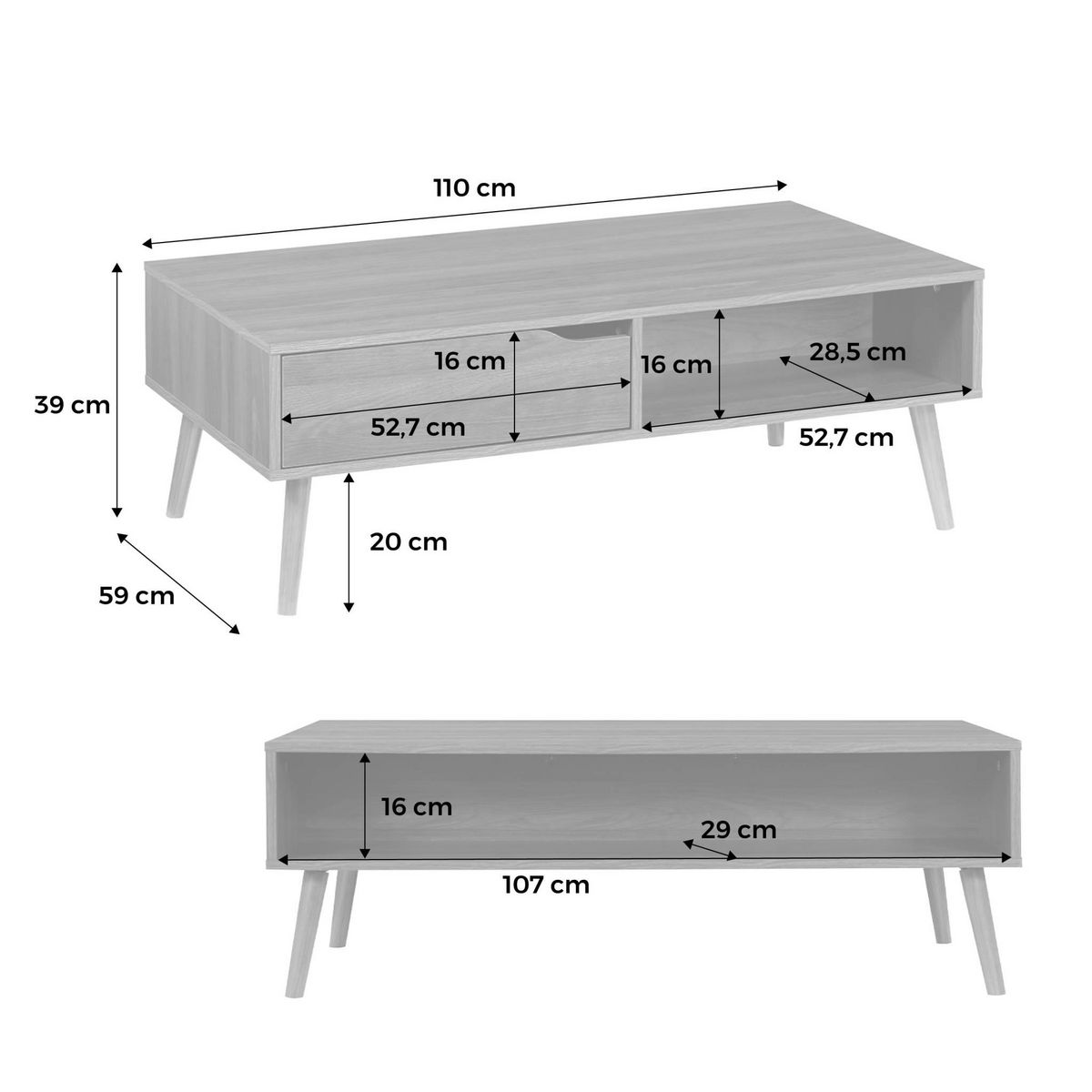 SWEEEK Table basse vintage décor bois de noyer