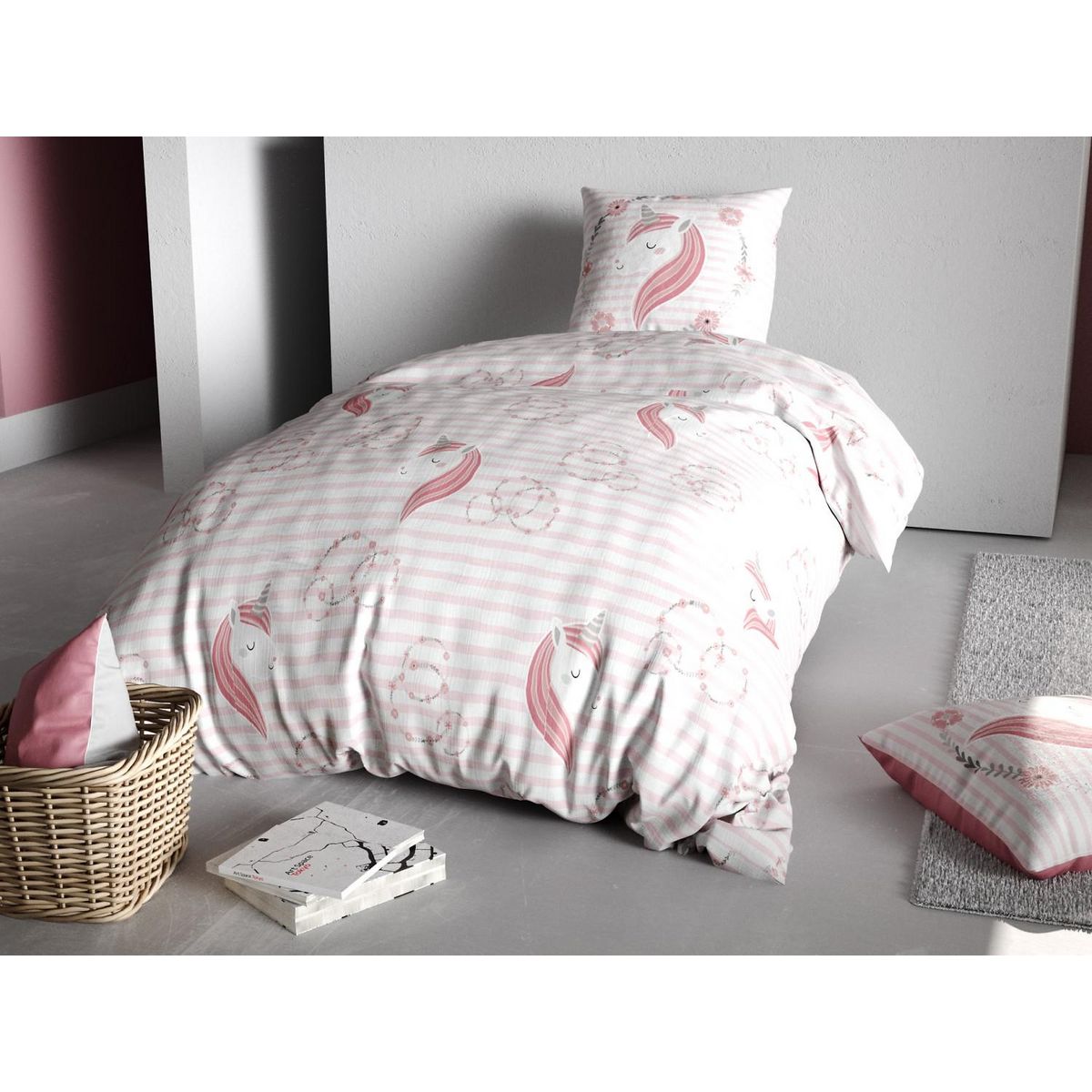Les Ateliers du Linge Parure housse de couette 2pcs 140x200cm 100%coton 57fils rina
