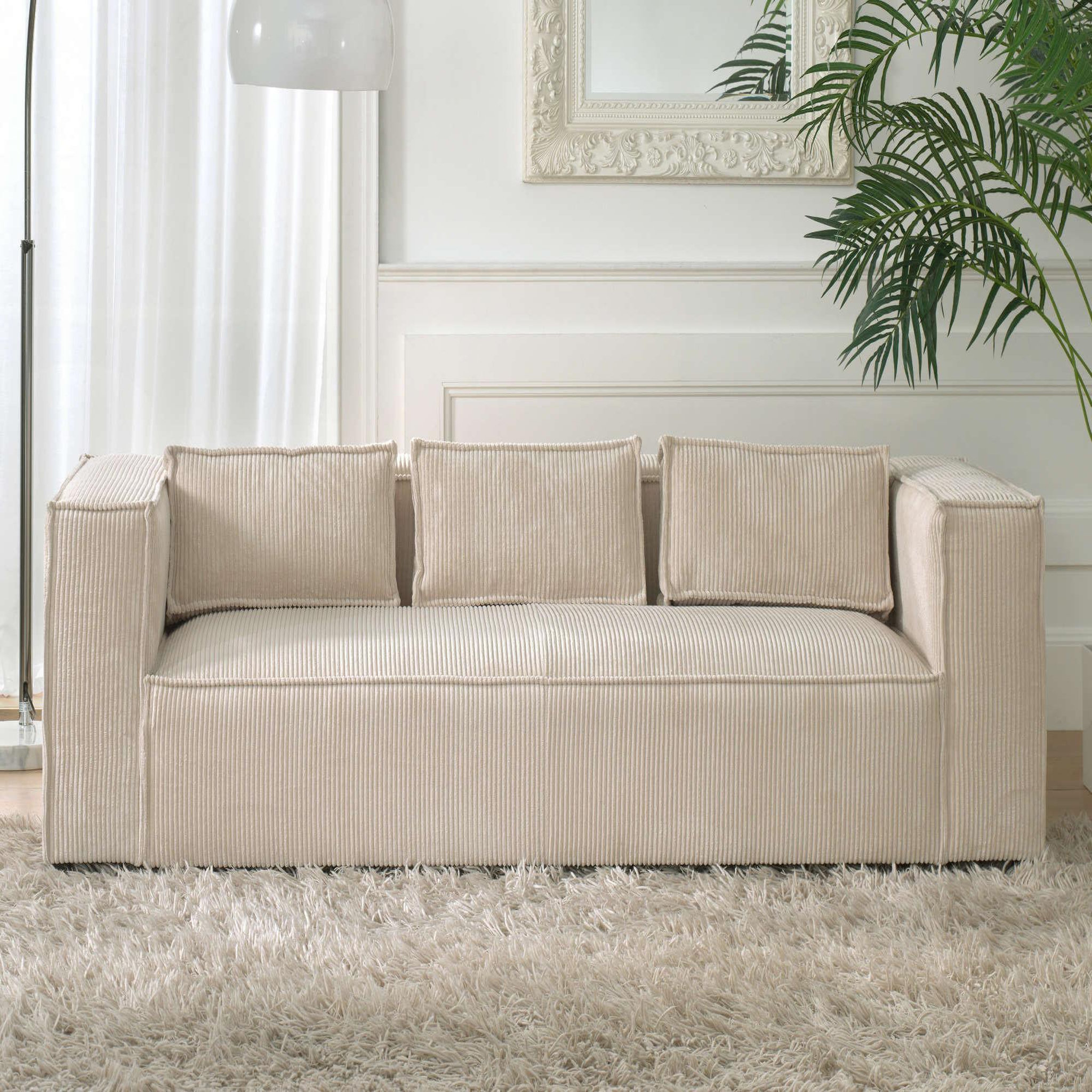 LISA DESIGN Stella - canapé fixe 3 places - en velours côtelé - style contemporain. Coloris disponibles : Rose, Bleu, Gris, Beige, Vert, Orange, Marron