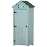 OUTSUNNY Armoire abri de jardin remise pour outils 3 étagères 2 portes loquets toit pente bitumé 77L x 54l x 179H cm sapin traité bleu