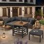 Voir la diapositive 4 : MERAX Salon de jardin 4 places en fer avec 2 canapés pouf, table extensible, coussins mousse HD, gris