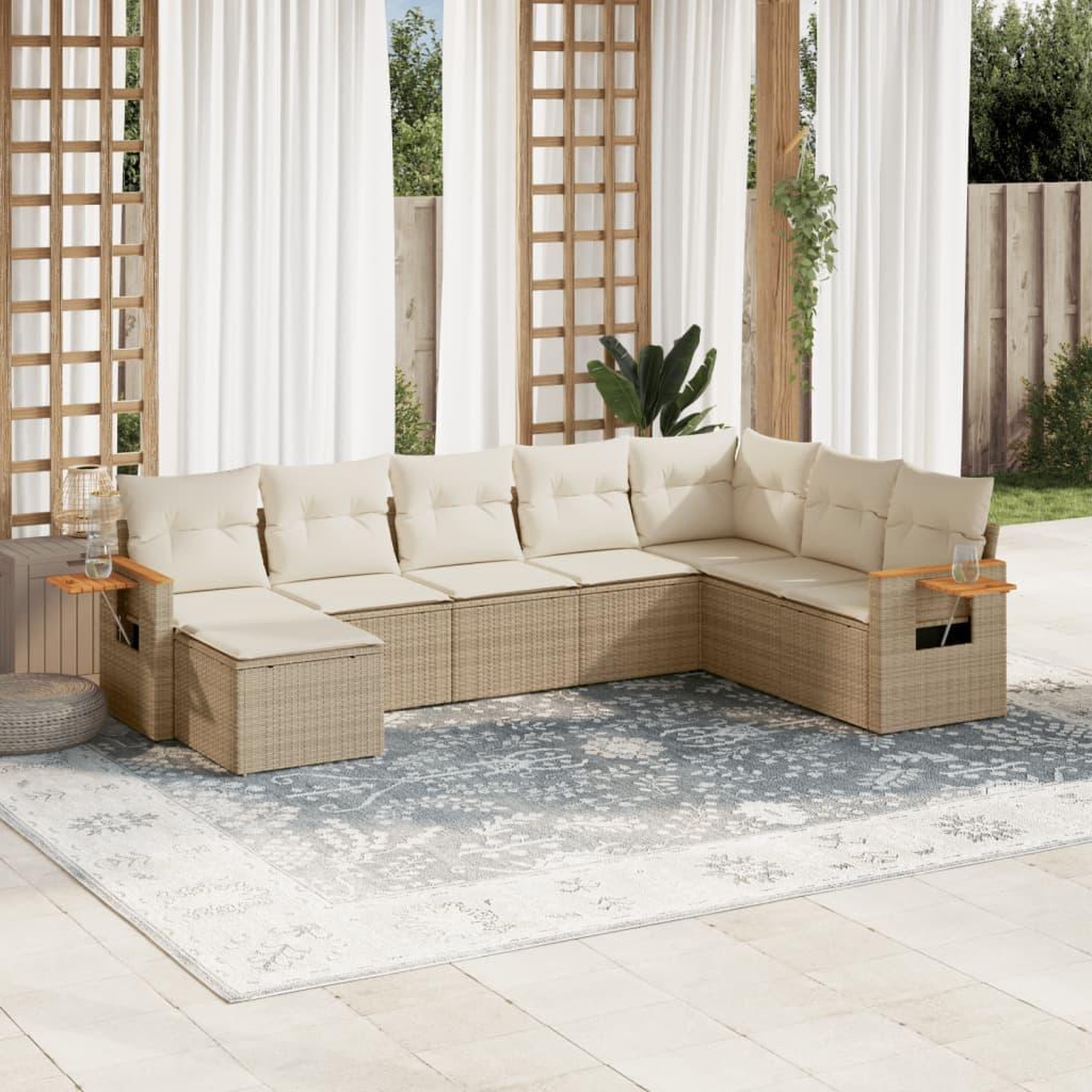 VIDAXL Salon de jardin avec coussins 8 pcs beige resine tressee