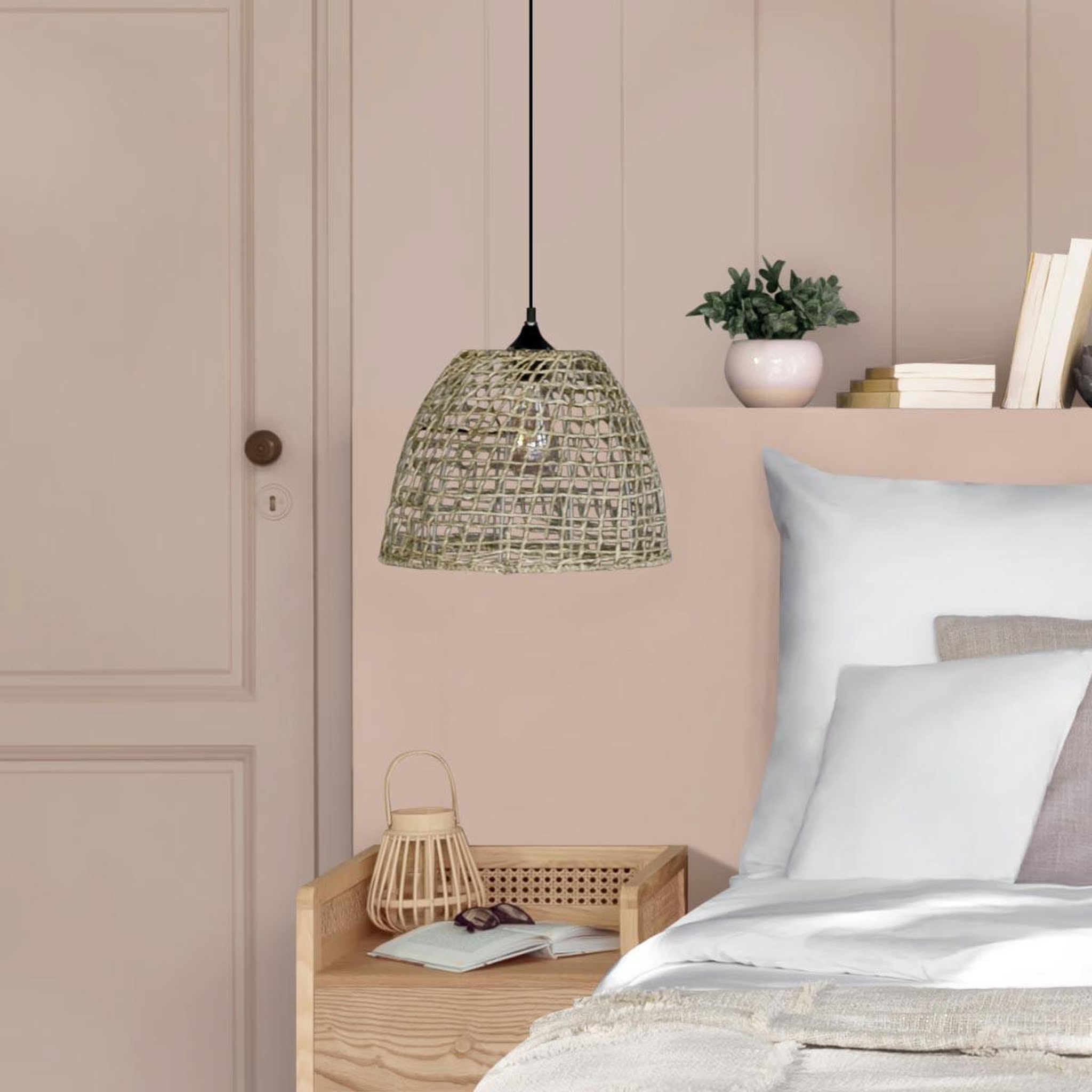 Voir la diapositive 4 : ATMOSPHERA Suspension luminaire cône en rotin Jada - Diam. 35 cm