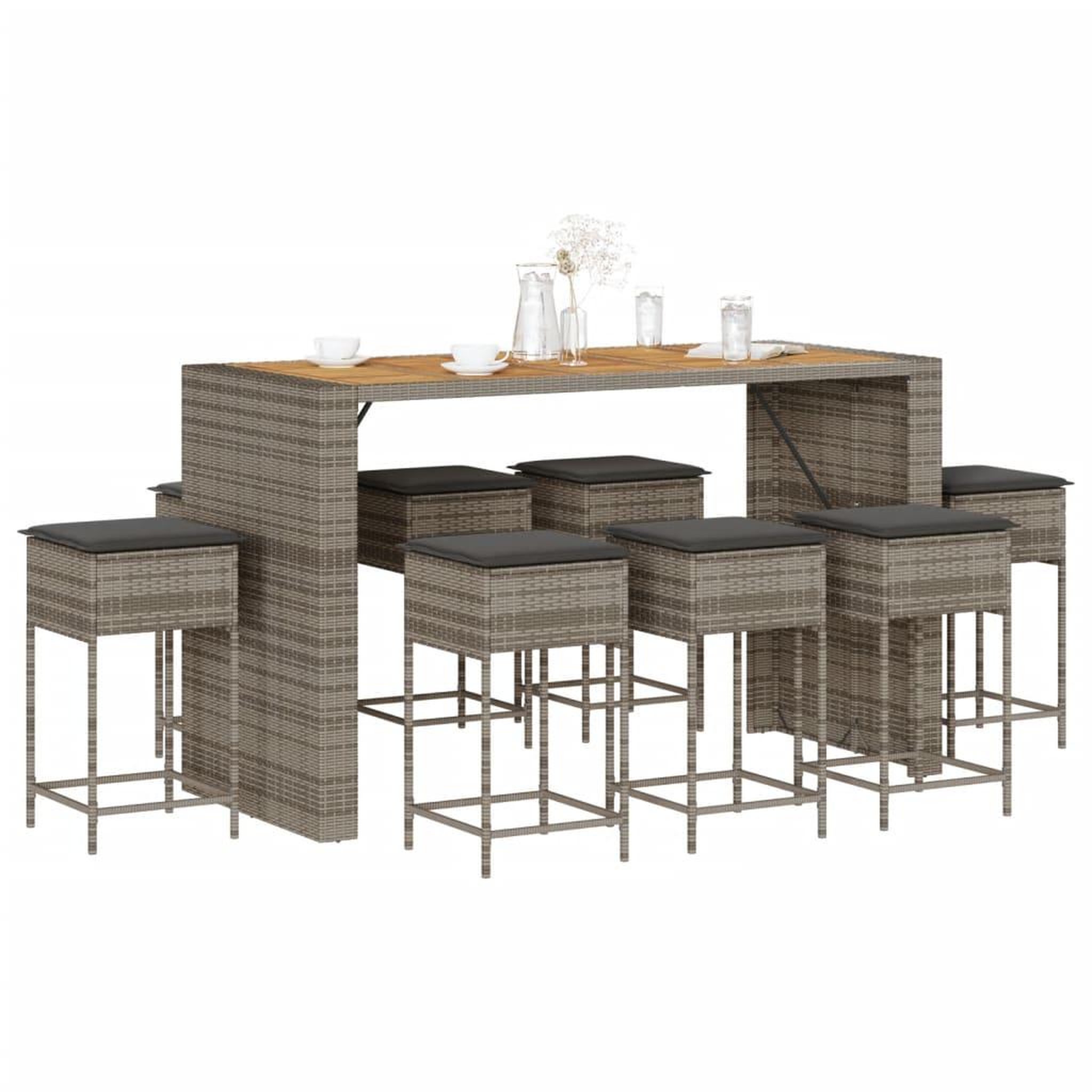 VIDAXL Ensemble de bar de jardin 9 pcs avec coussins gris poly rotin
