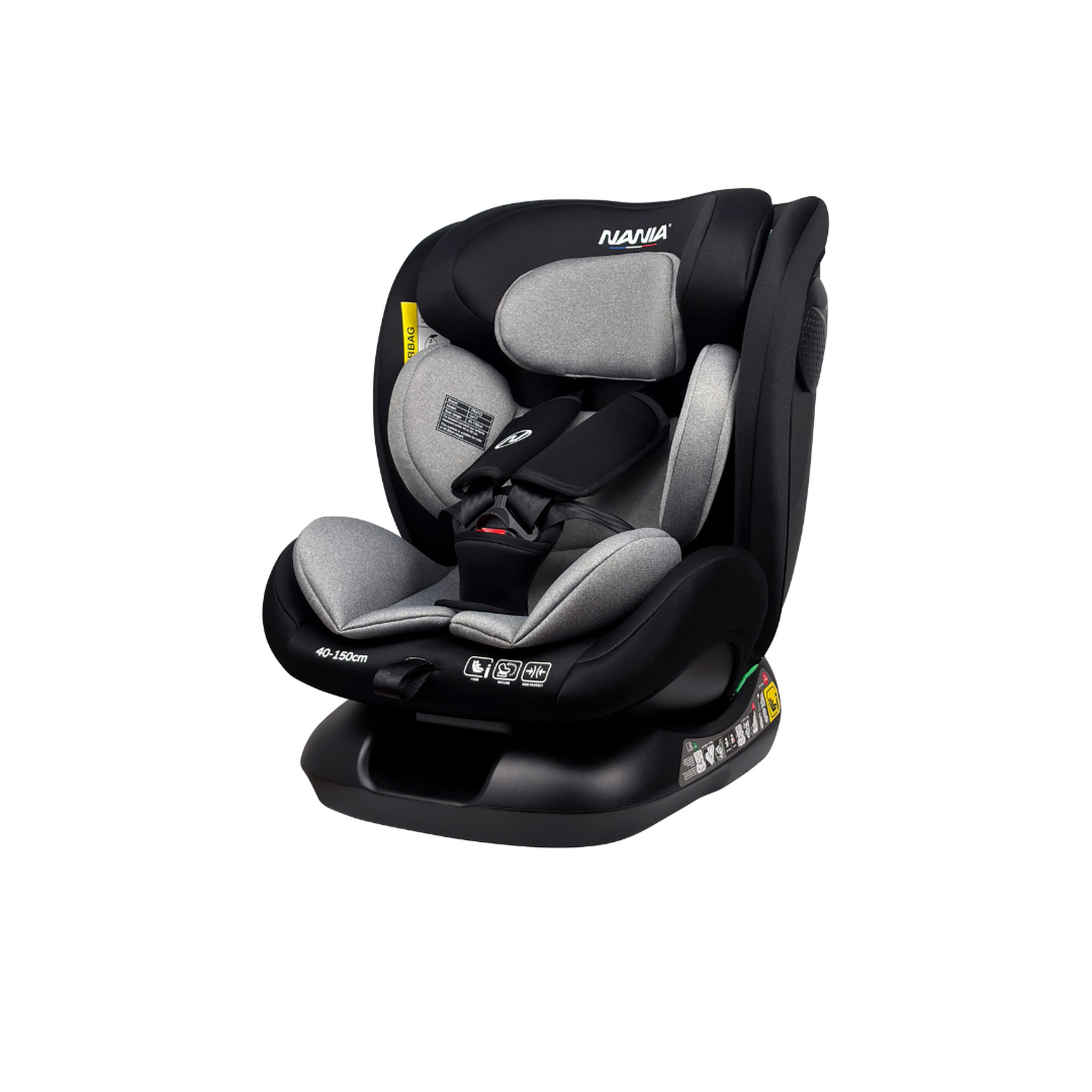 NANIA Nania Siège auto enfant Prato - I-Size 40-150 cm - Evolutif naissance jusqu'à 12 ans environ - Fixations ceinture de sécurité- Réglage de l'Appui-tête et de l'Inclinaison, Insert Lombaire et Réducteur