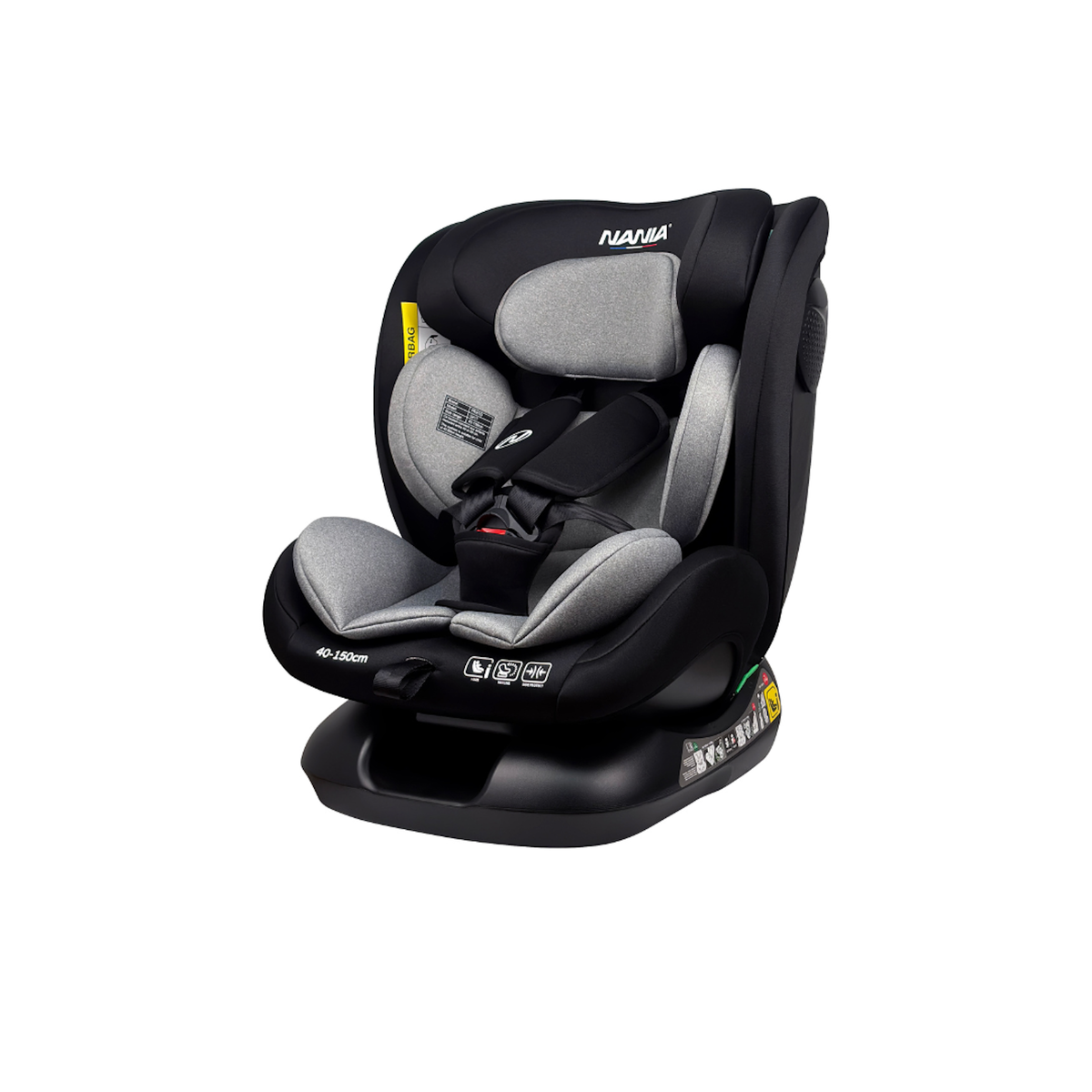 NANIA Nania Siège auto enfant Prato - I-Size 40-150 cm - Evolutif naissance jusqu'à 12 ans environ - Fixations ceinture de sécurité- Réglage de l'Appui-tête et de l'Inclinaison, Insert Lombaire et Réducteur