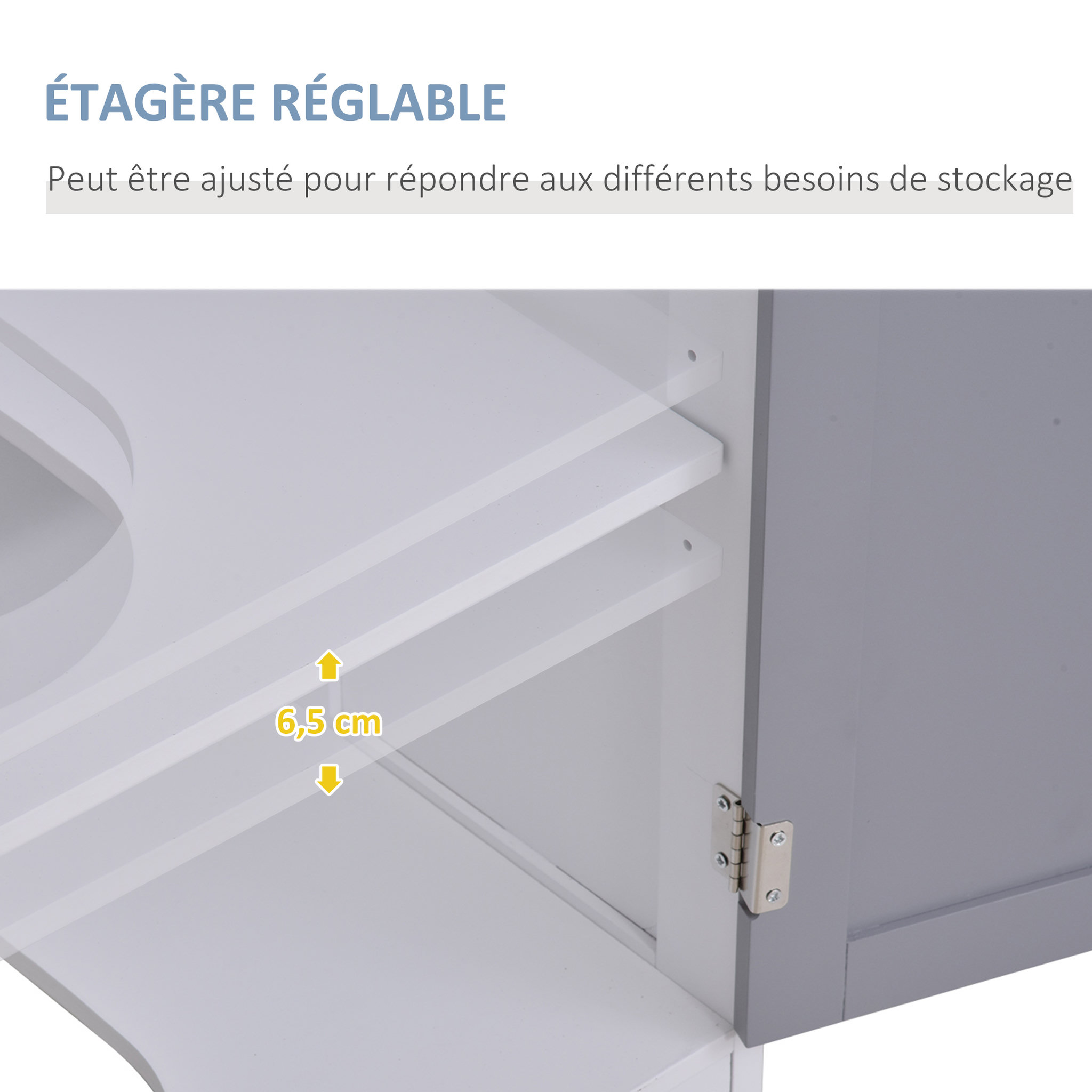 Voir la diapositive 6 : KLEANKIN Meuble salle de bain - meuble sous-vasque - placard 2 portes avec étagère - dim. 60L x 30l x 60H cm - MDF gris blanc