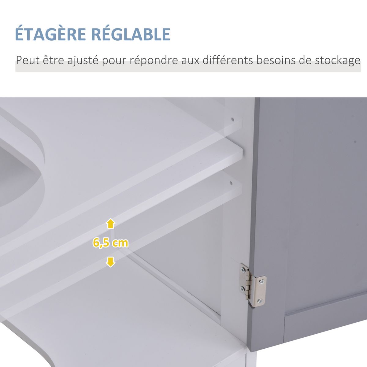 KLEANKIN Meuble salle de bain - meuble sous-vasque - placard 2 portes avec étagère - dim. 60L x 30l x 60H cm - MDF gris blanc