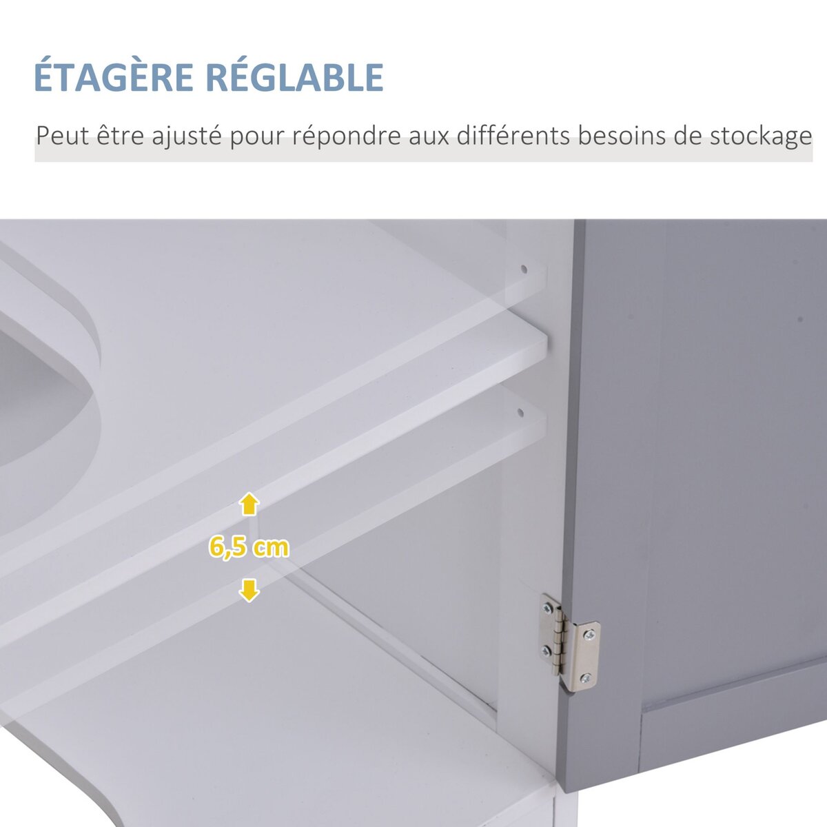 KLEANKIN Meuble salle de bain - meuble sous-vasque - placard 2 portes avec étagère - dim. 60L x 30l x 60H cm - MDF gris blanc
