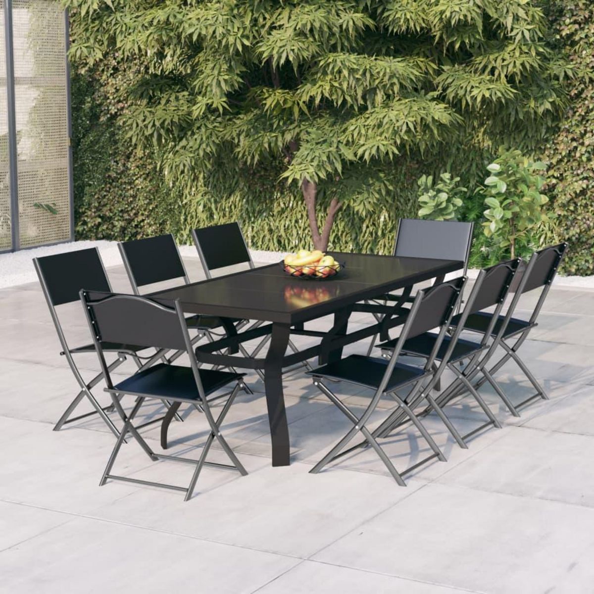 VIDAXL Ensemble a manger de jardin 9 pcs Gris et noir
