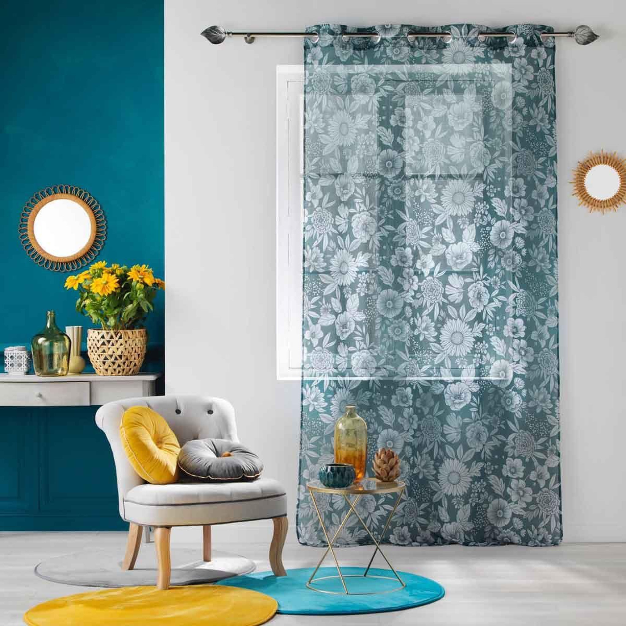 Voir la diapositive 3 : Douceur d'Intérieur Rideau voilage à œillets  milady  140x280cm bleu