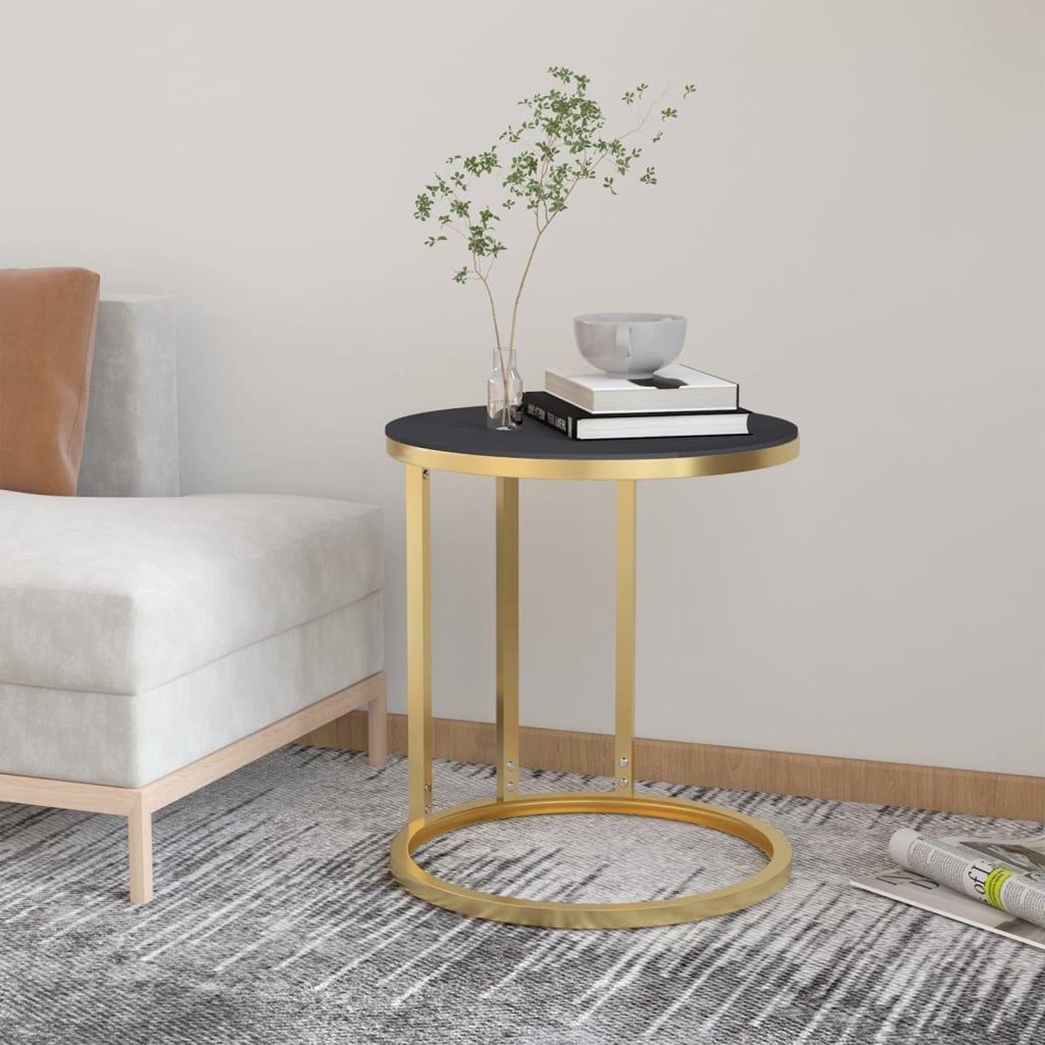 VIDAXL Table d'appoint Dore et noir 45 cm Verre trempe