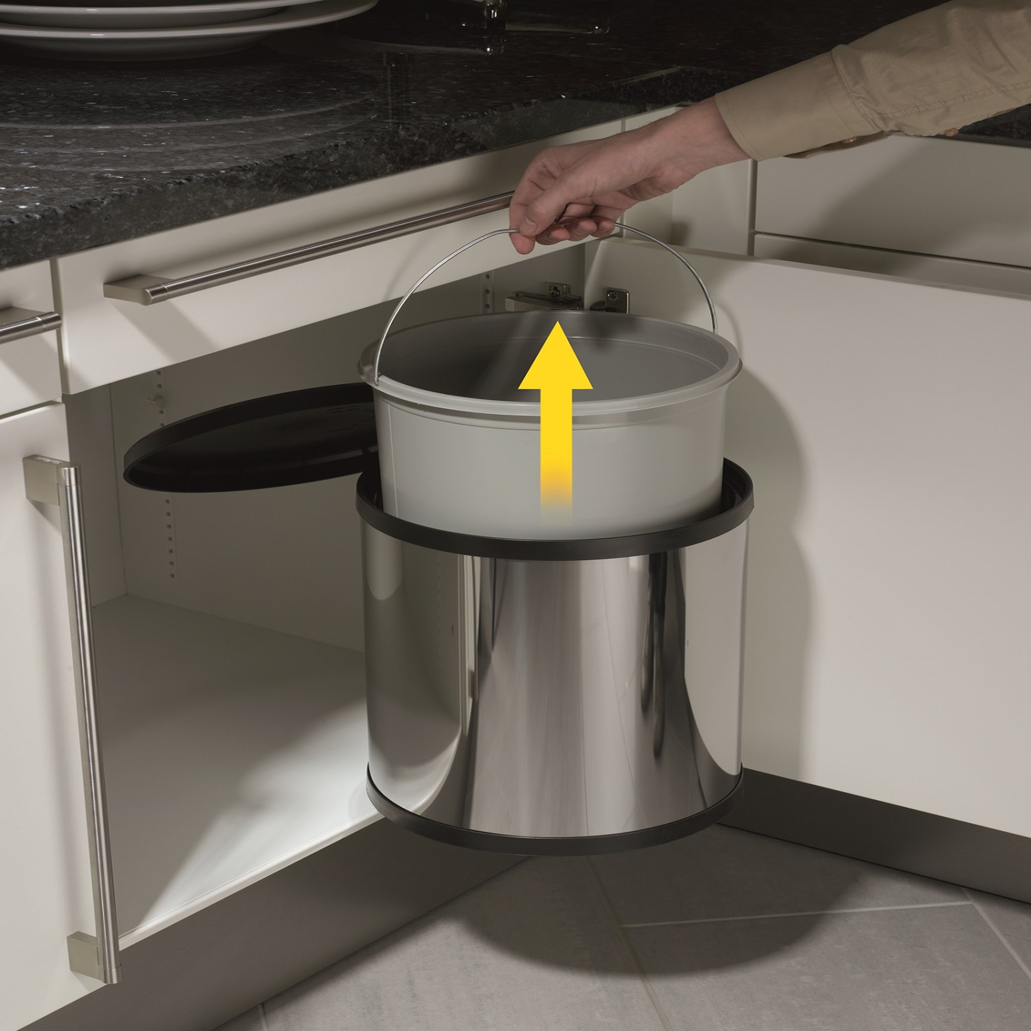 Voir la diapositive 4 : HAILO Poubelle encastrable à ouverture automatique 15L Inox