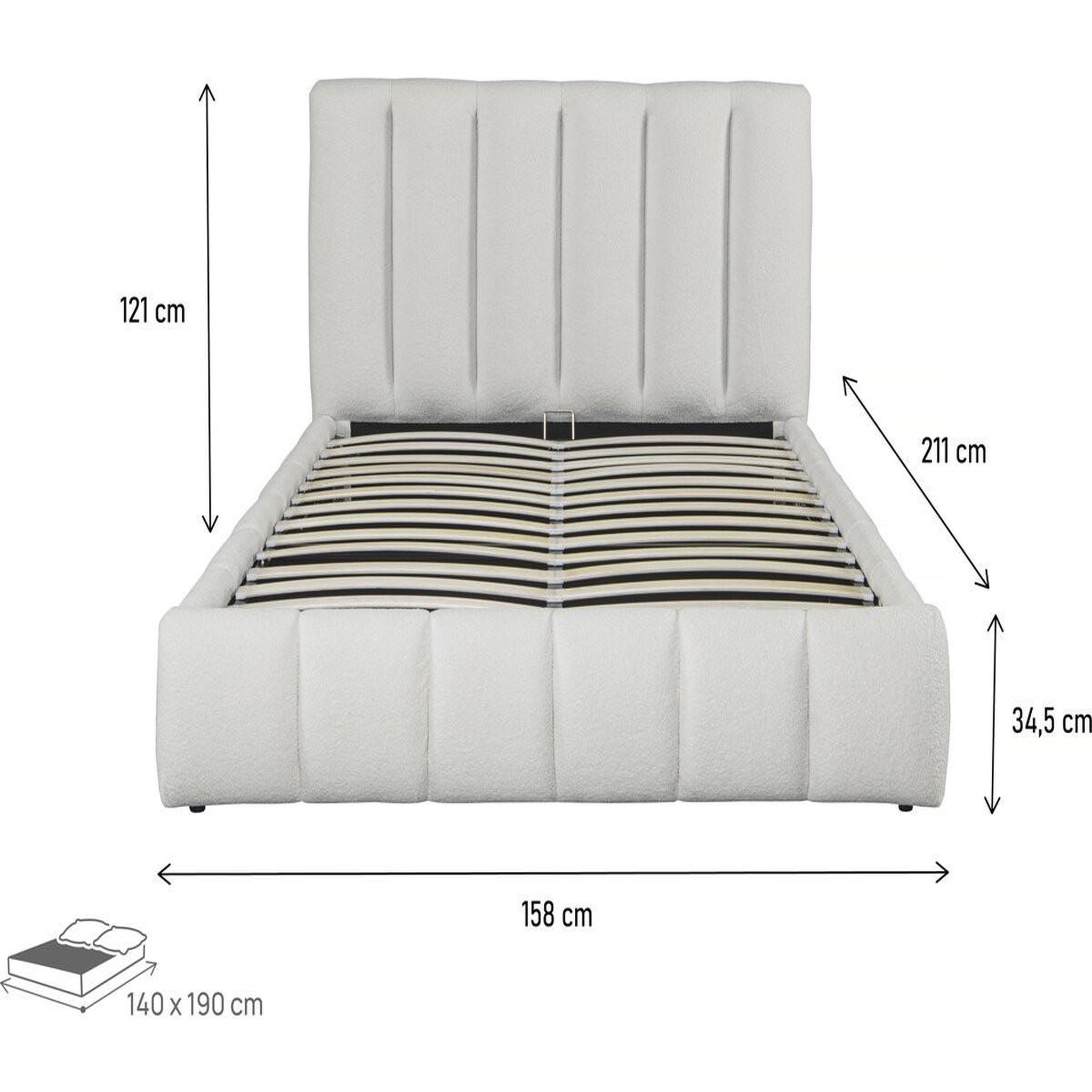 Voir la diapositive 4 : Habitat et Jardin Lit bouclette avec coffre  annie  - 140 x 190 cm - blanc