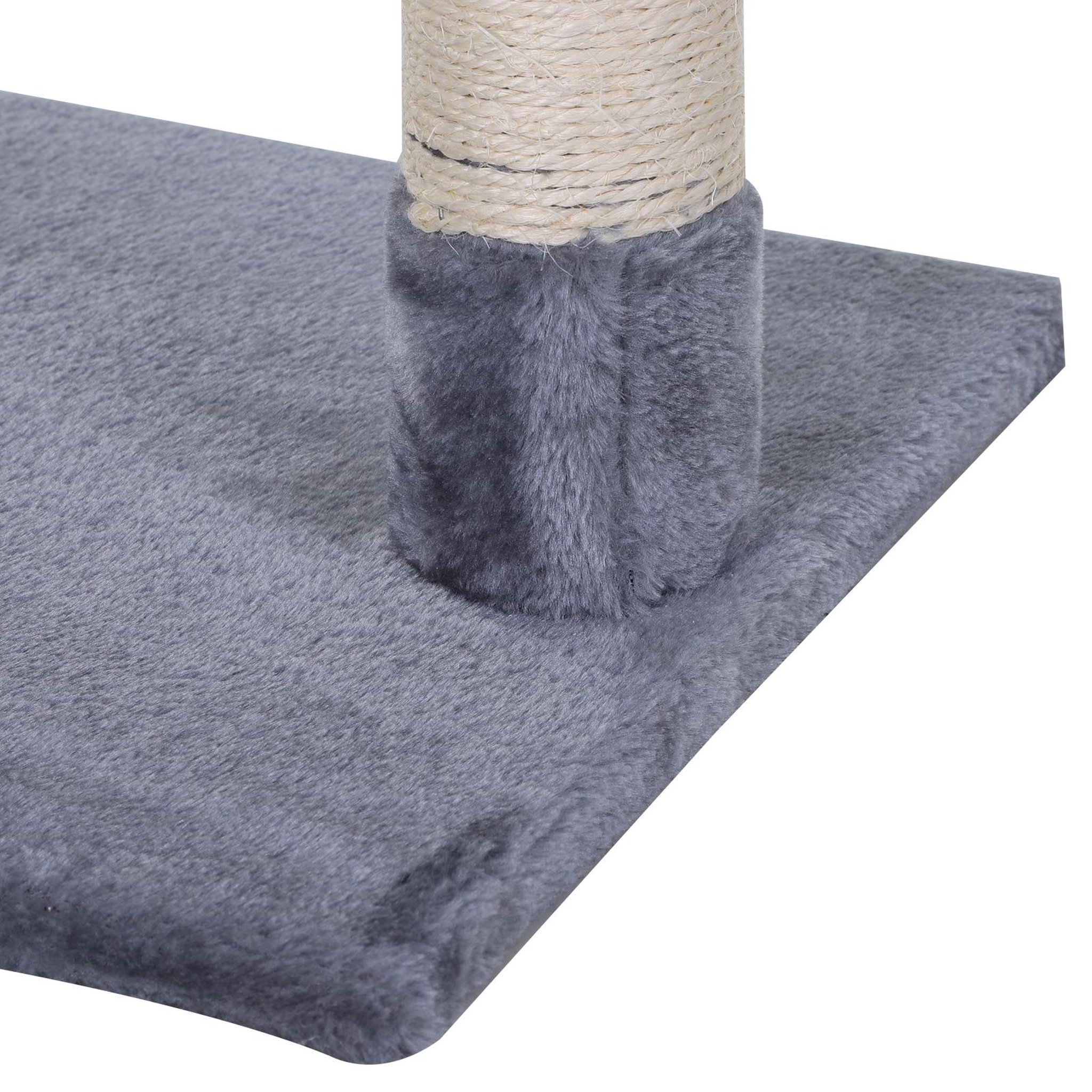 Voir la diapositive 6 : PAWHUT Arbre à chat 3 griffoirs grattoirs sisal naturel plateforme hamac et boule suspendue dim. 50l x 36l x 70h cm peluche haute densité 220 g/m² gris