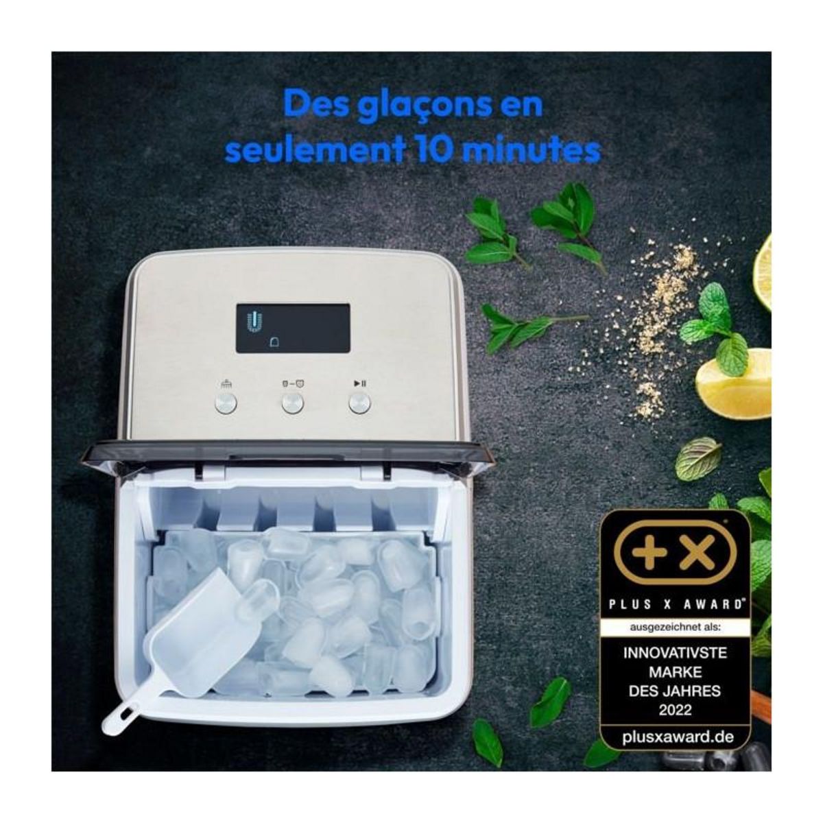 Medion MEDION Machine a glaçons (taille des glaçons petite & grande, réservoir d'eau de 2,6 litres, durée de production courte env.