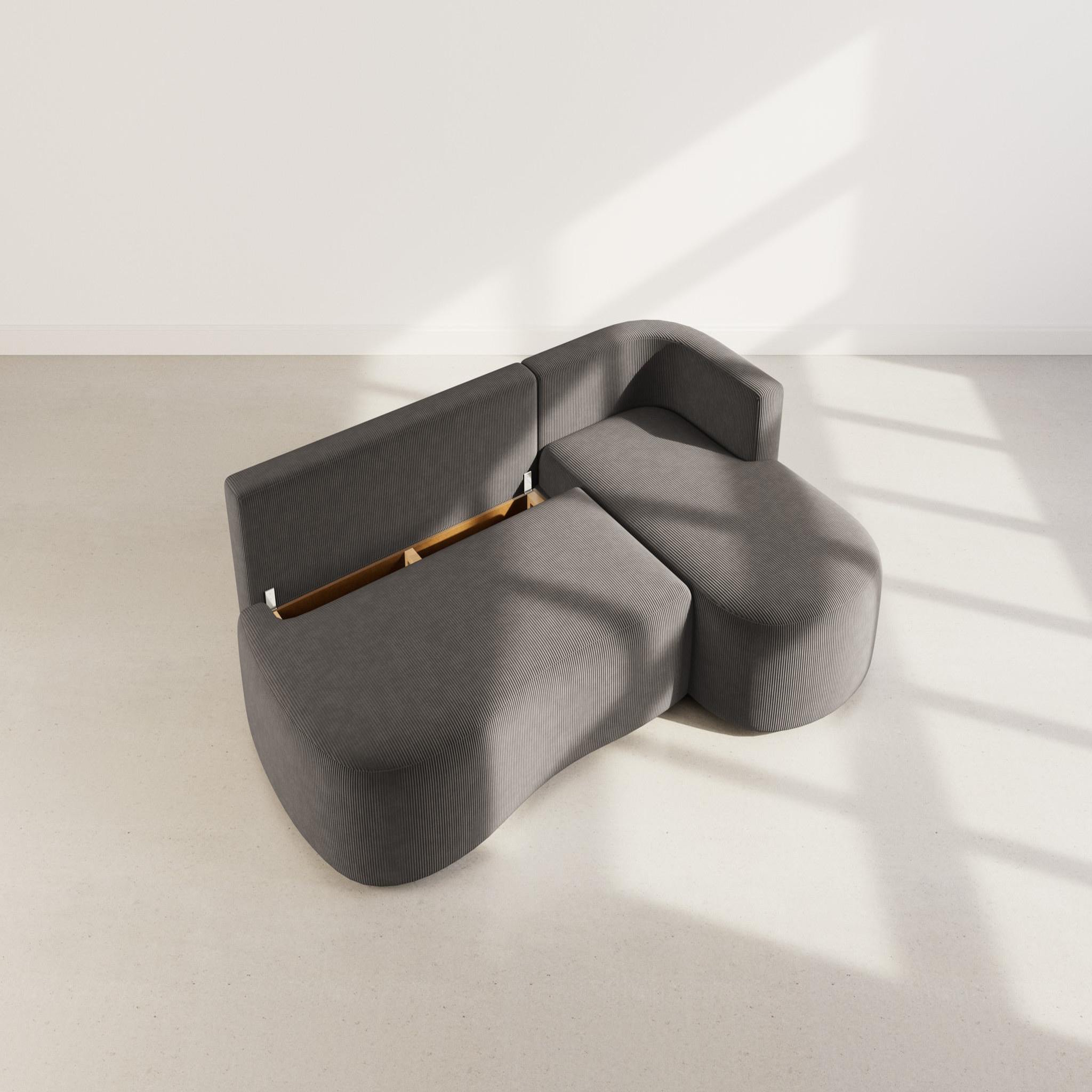 Voir la diapositive 3 : BEST MOBILIER Mahina - canapé d'angle droit 4 places convertible avec coffre en velours côtelé