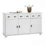 IDIMEX Buffet COLMAR commode bahut vaisselier meuble bas rangement avec 3 tiroirs et 3 portes, en pin massif lasuré blanc