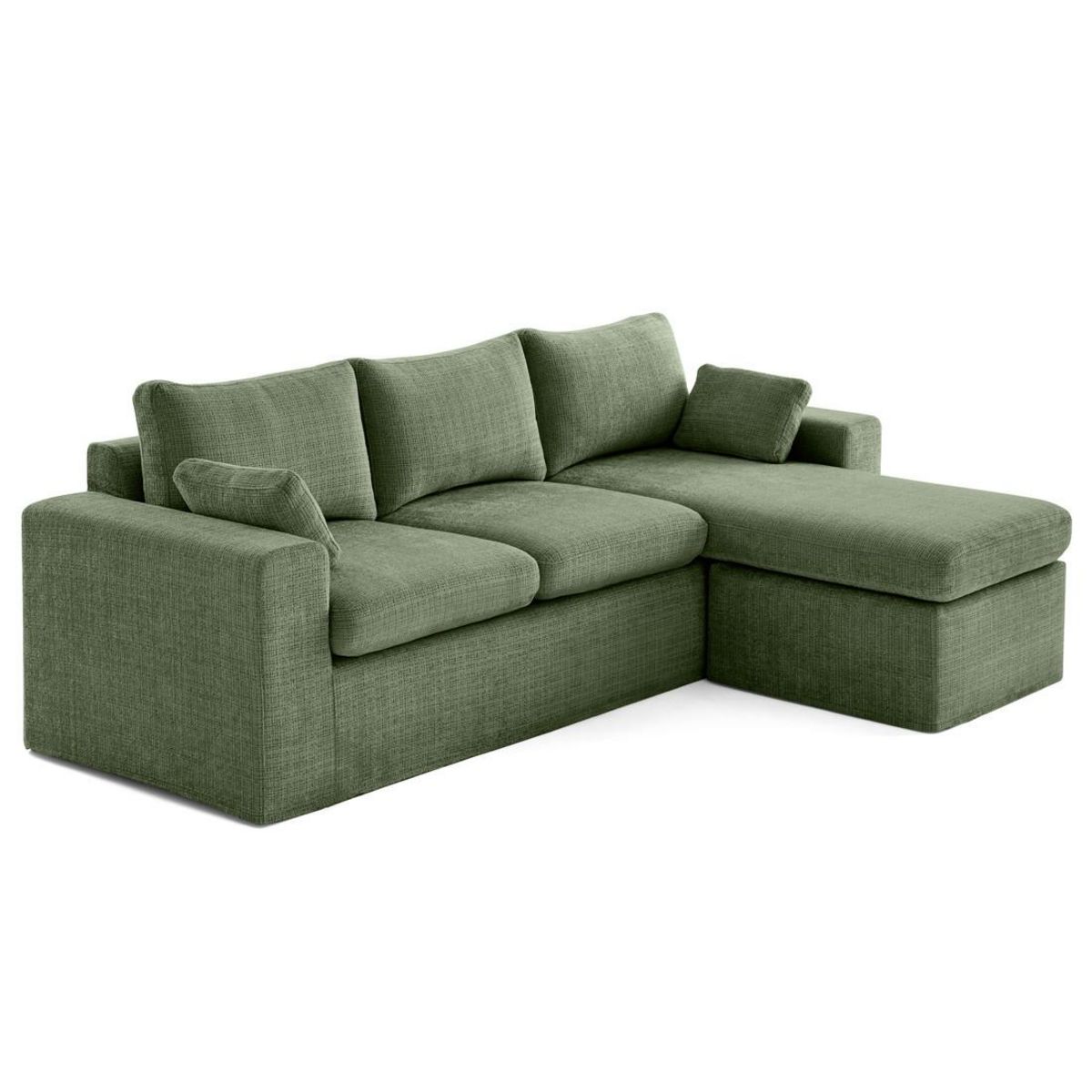 LISA DESIGN Calgary - canapé d'angle déhoussable et modulable 3 places + 1 pouf en velours texturé