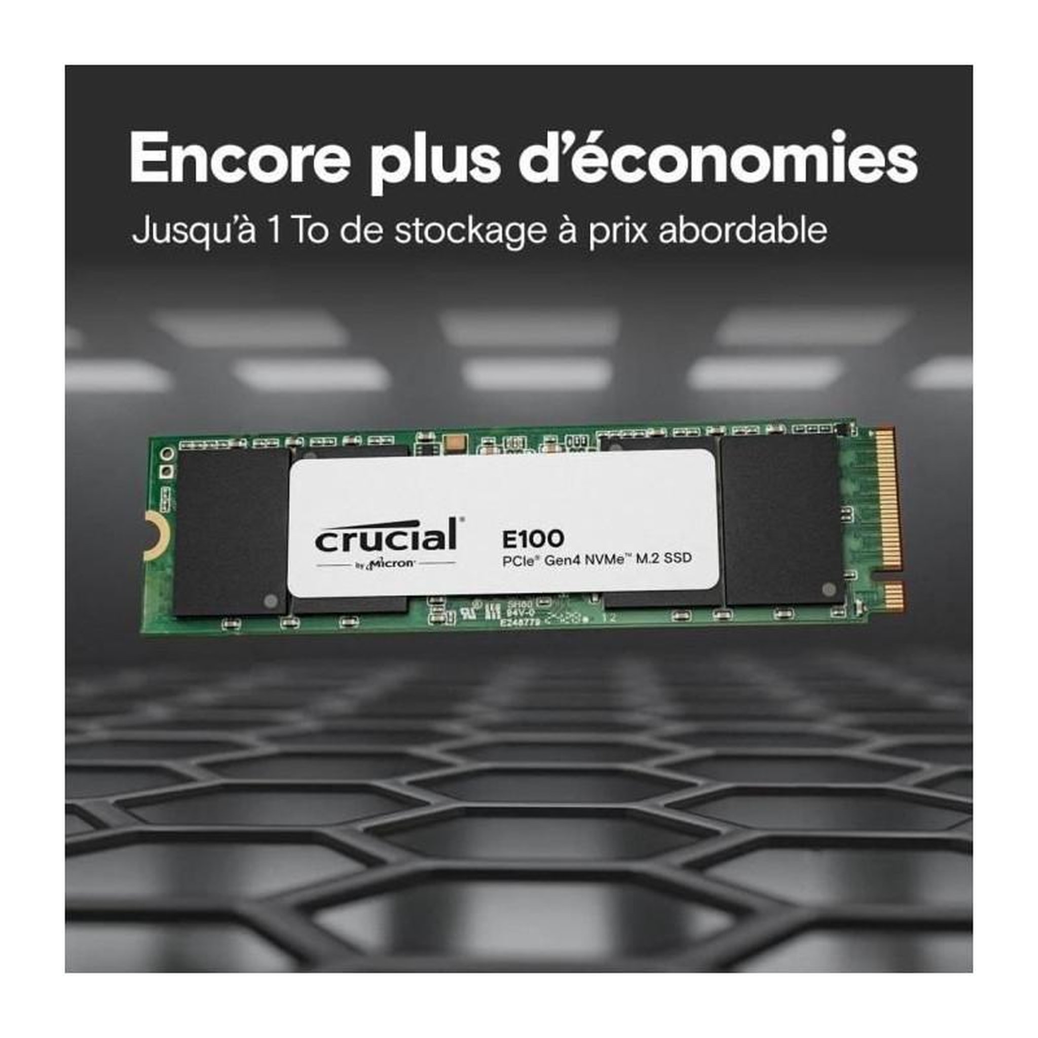 Voir la diapositive 3 : Crucial SSD interne - CRUCIAL - E100 - 480 Go - PCIe Gen4 NVMe M.2 - Jusqu'a 470 Mo/s