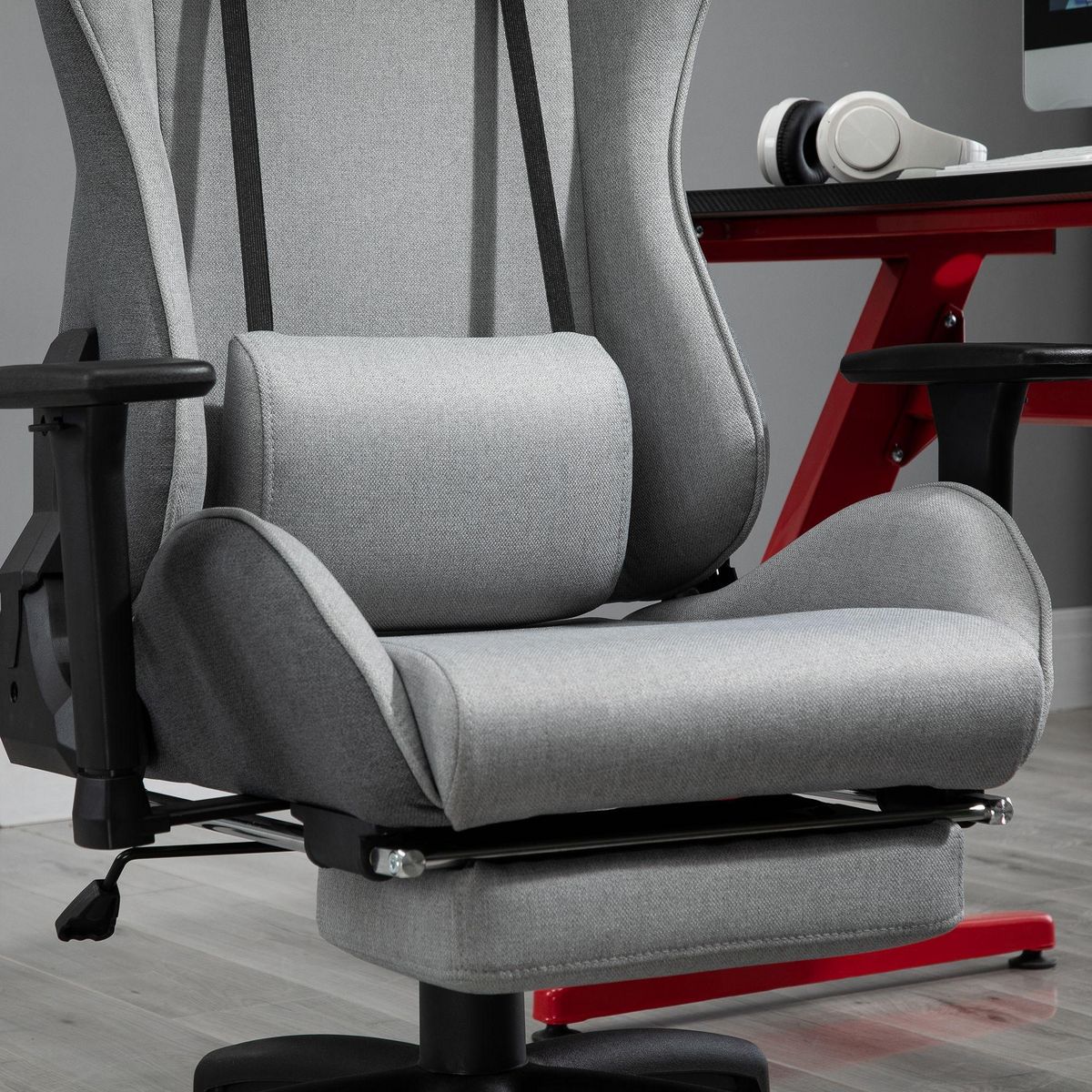 VINSETTO Vinsetto Fauteuil de bureau manager grand confort repose-pied tétière + coussin lombaires intégrés dossier inclinable accoudoirs réglables lin gris