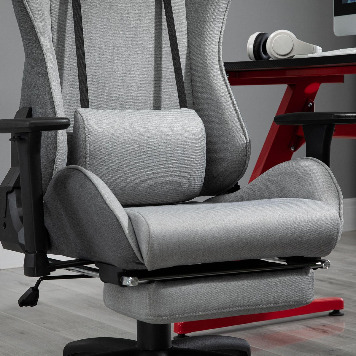 VINSETTO Vinsetto Fauteuil de bureau manager grand confort repose-pied tétière + coussin lombaires intégrés dossier inclinable accoudoirs réglables lin gris