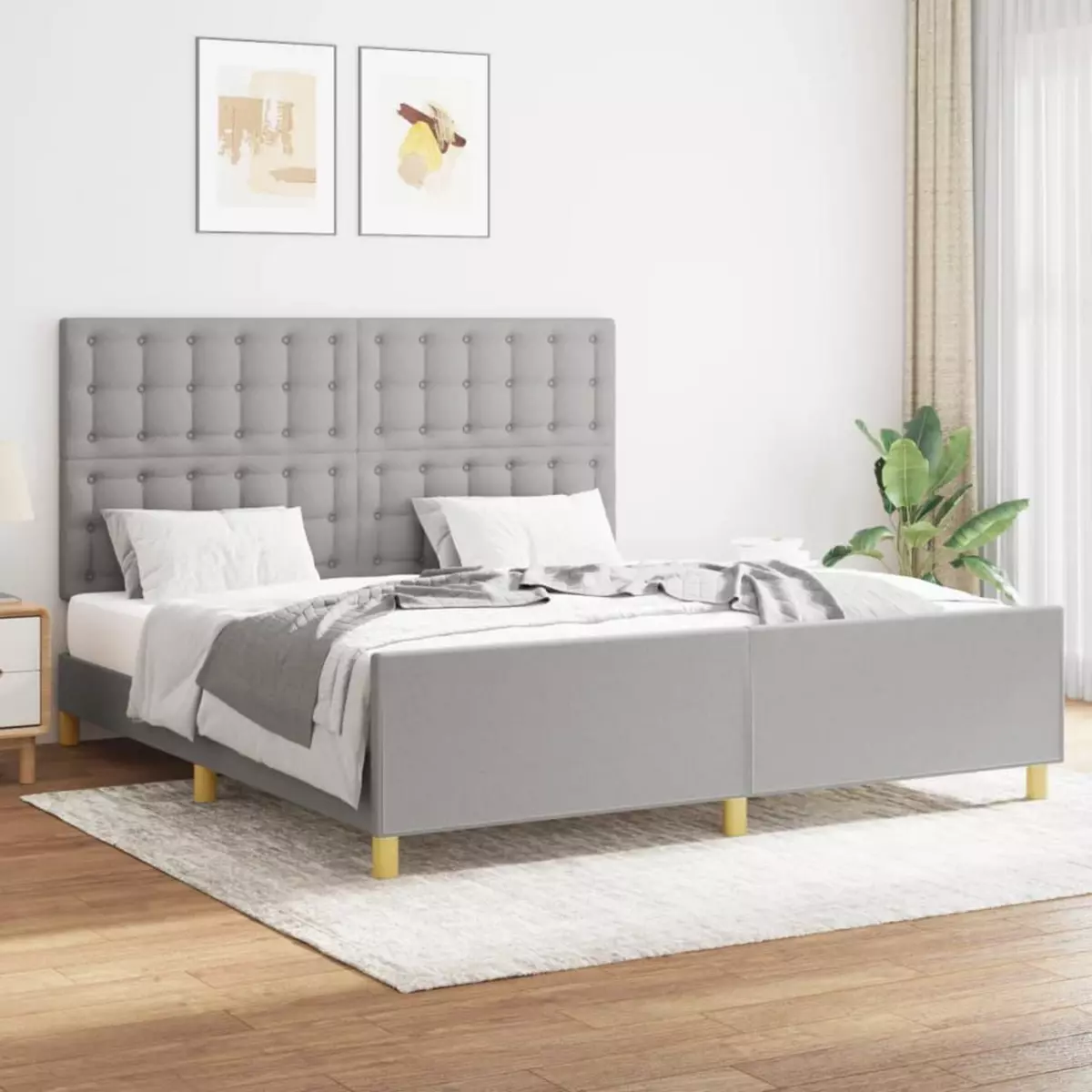 VIDAXL Cadre de lit avec tete de lit Gris clair 160x200 cm Tissu