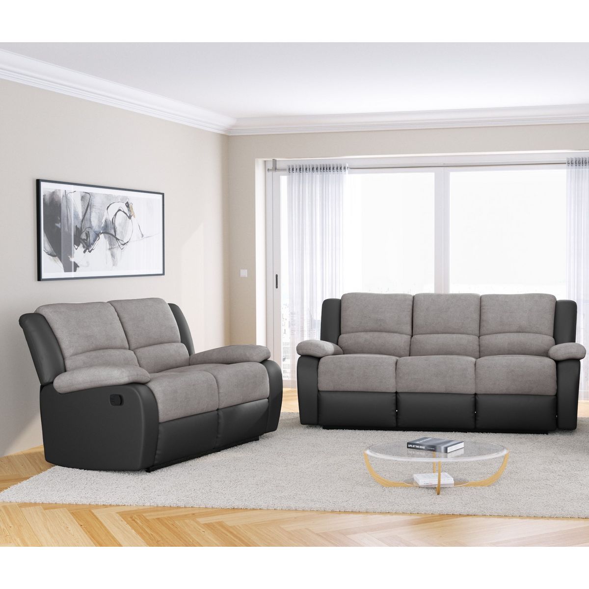 Ensemble canapés 3+2 places relax tissu simili HELENE