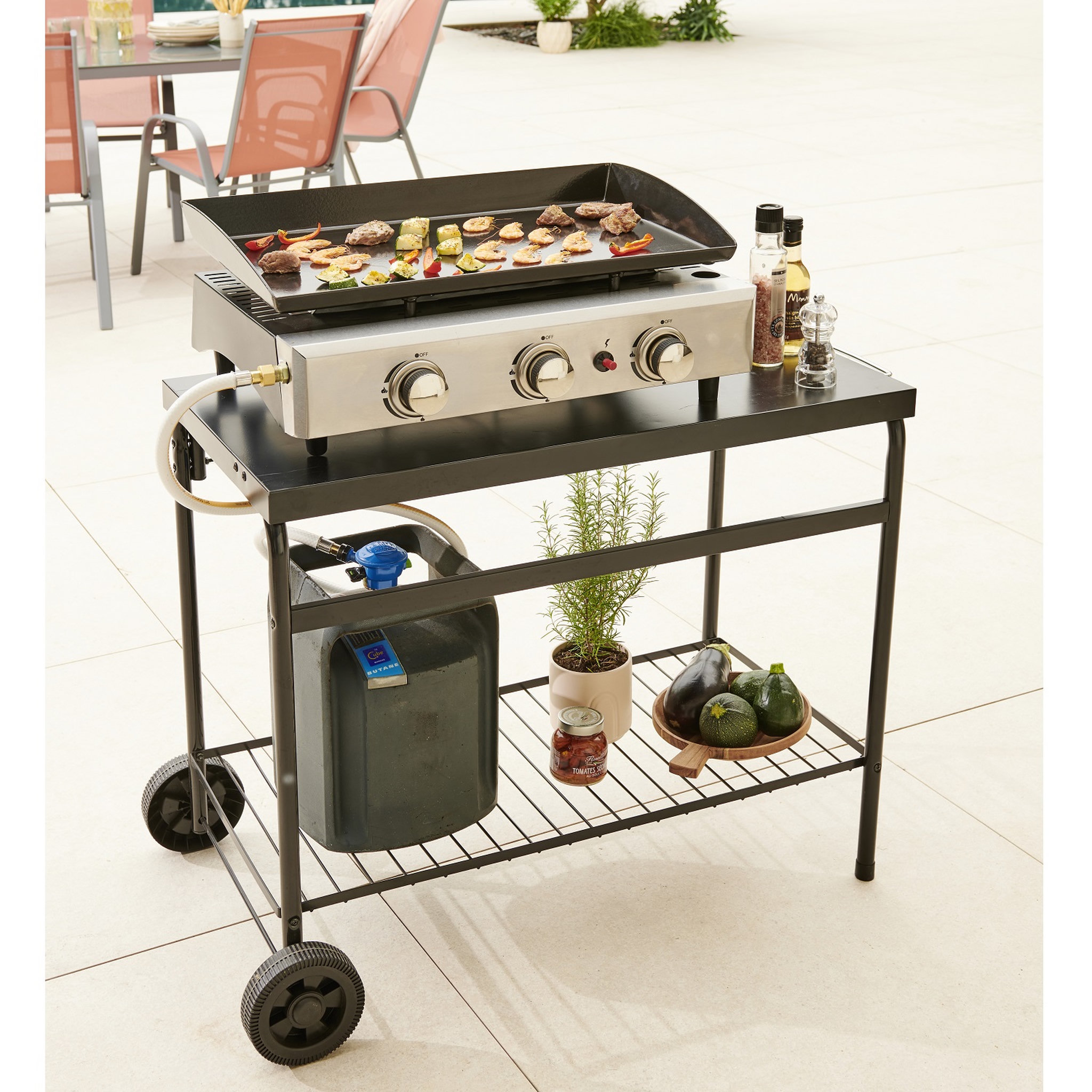 Voir la diapositive 4 : GARDENSTAR Plancha acier émaillé 3 brûleurs