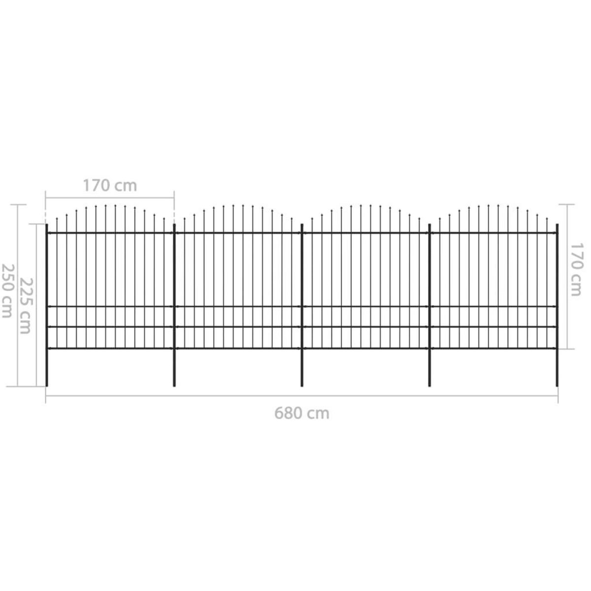VIDAXL Cloture de jardin a dessus en lance Acier (1,75-2)x6,8 m Noir