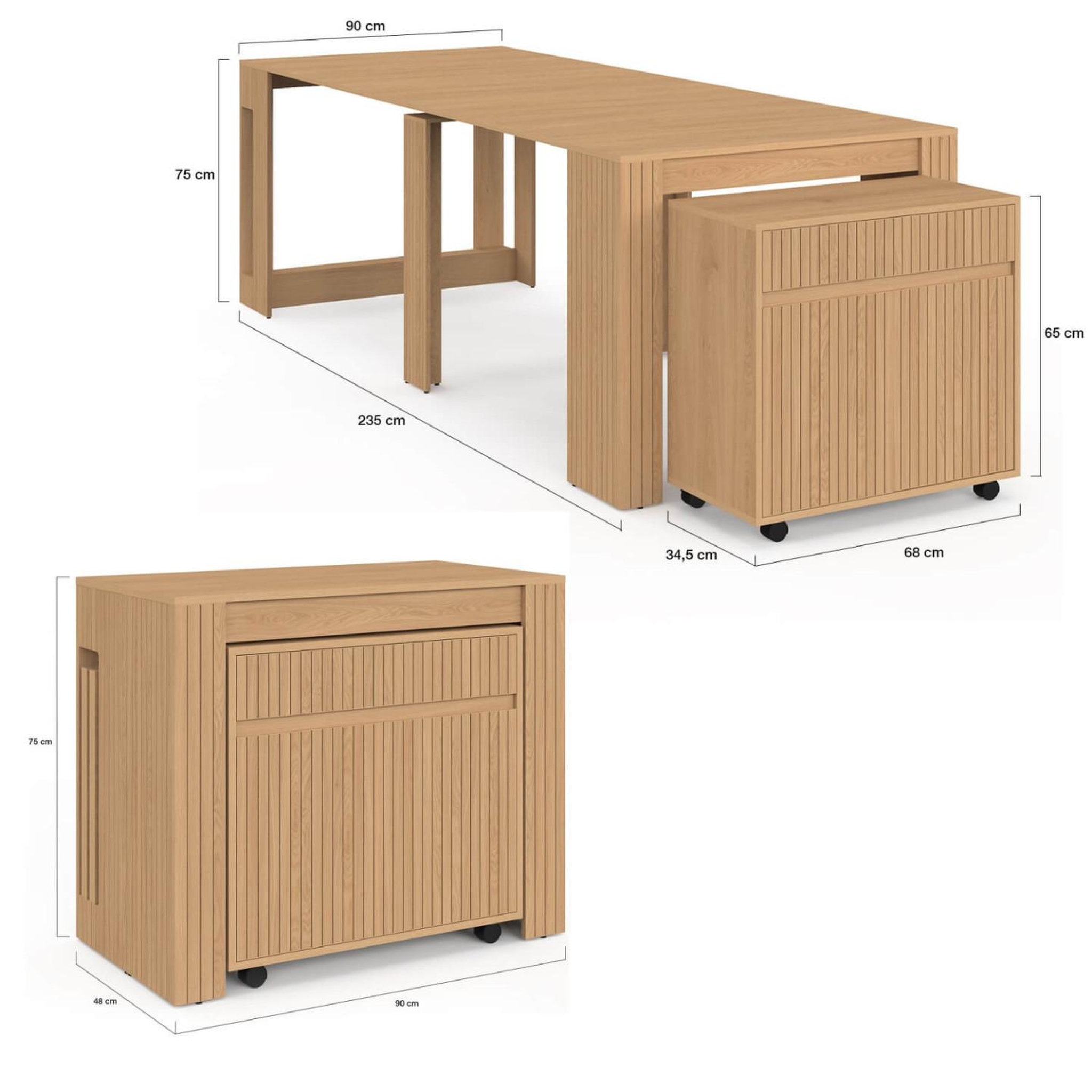 Voir la diapositive 5 : ID MARKET Table buffet extensible juliette 10 personnes 235 cm effet lattes tasseau bois coloris chêne