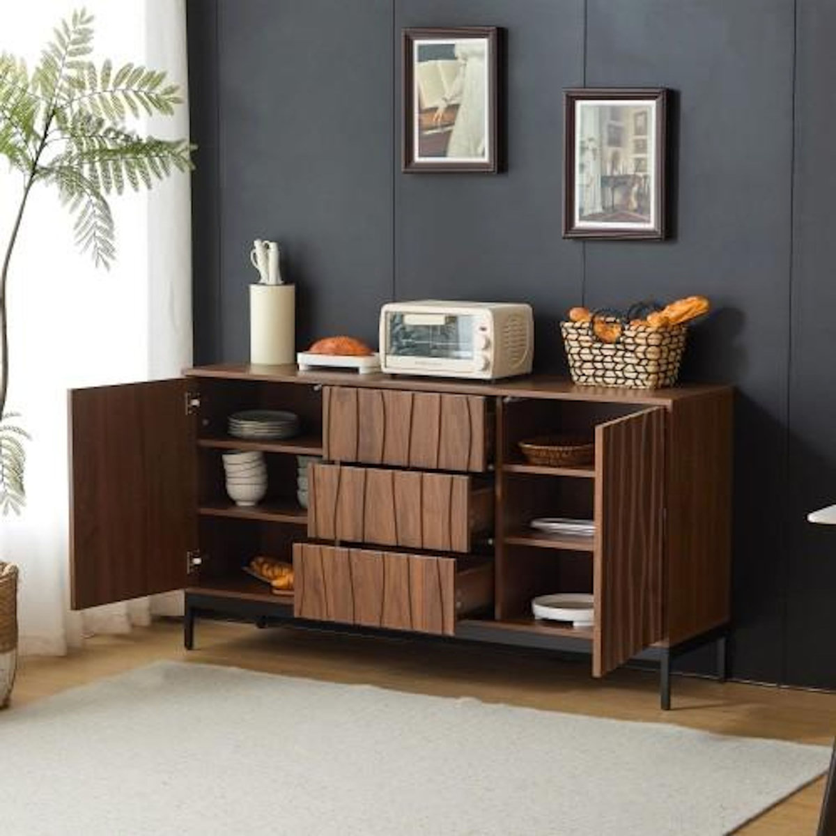 MERAX Buffet 2 porte(s) 3 tiroir(s) - 150 cm naturel mdf