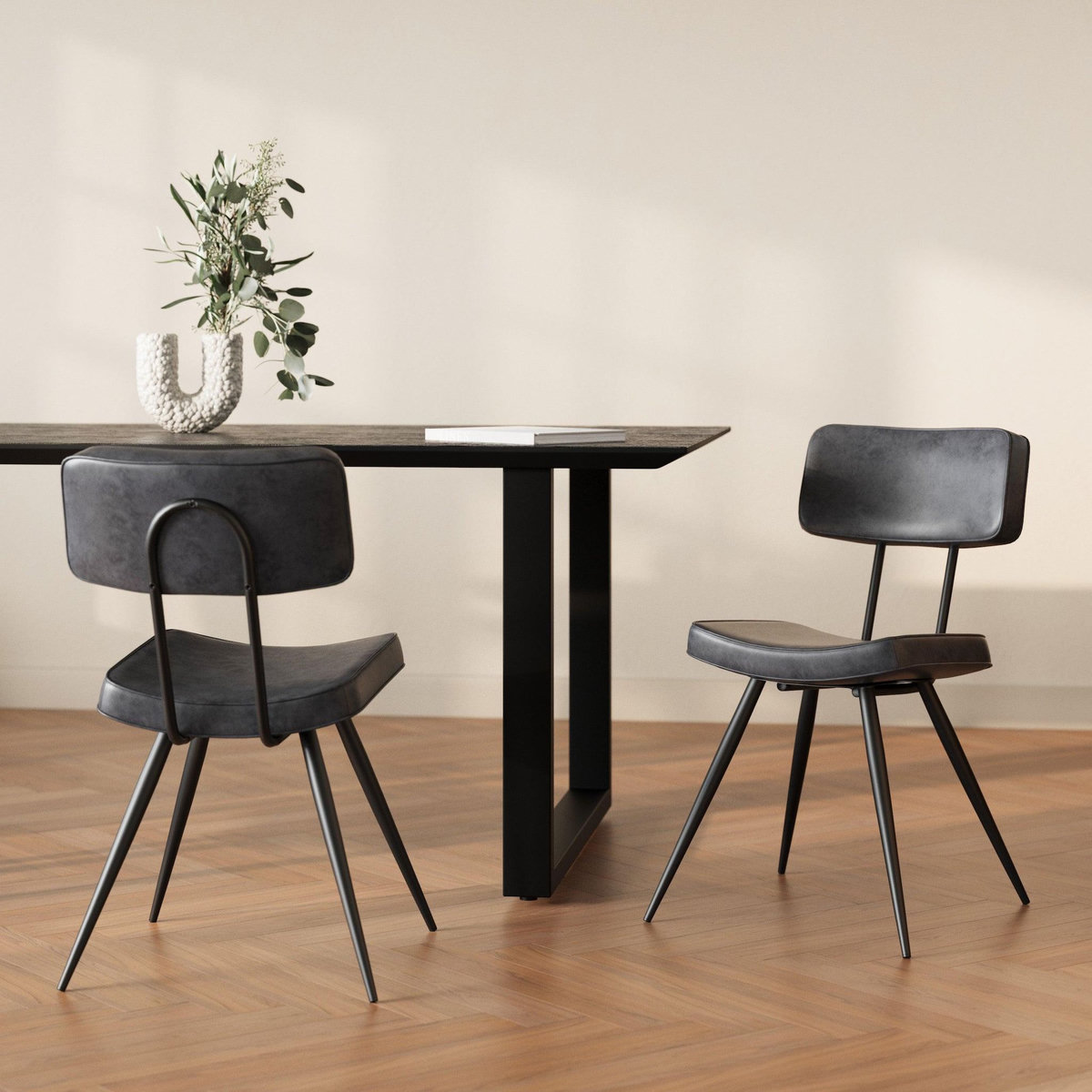 Rendez vous déco Lot de 2 chaises en cuir synthétique gris / noir-Texas