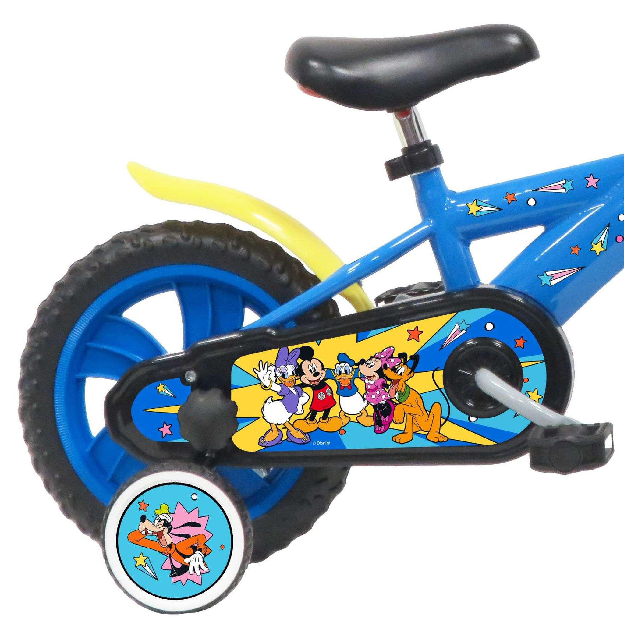 Voir la diapositive 2 : Disney Mickey Vélo enfant 12'' - Modèle  Mickey  pour enfant de 85 à 100 cm - Livré avec stabilisateurs - Plaque décorative avant - 1 frein et roues à bâtons