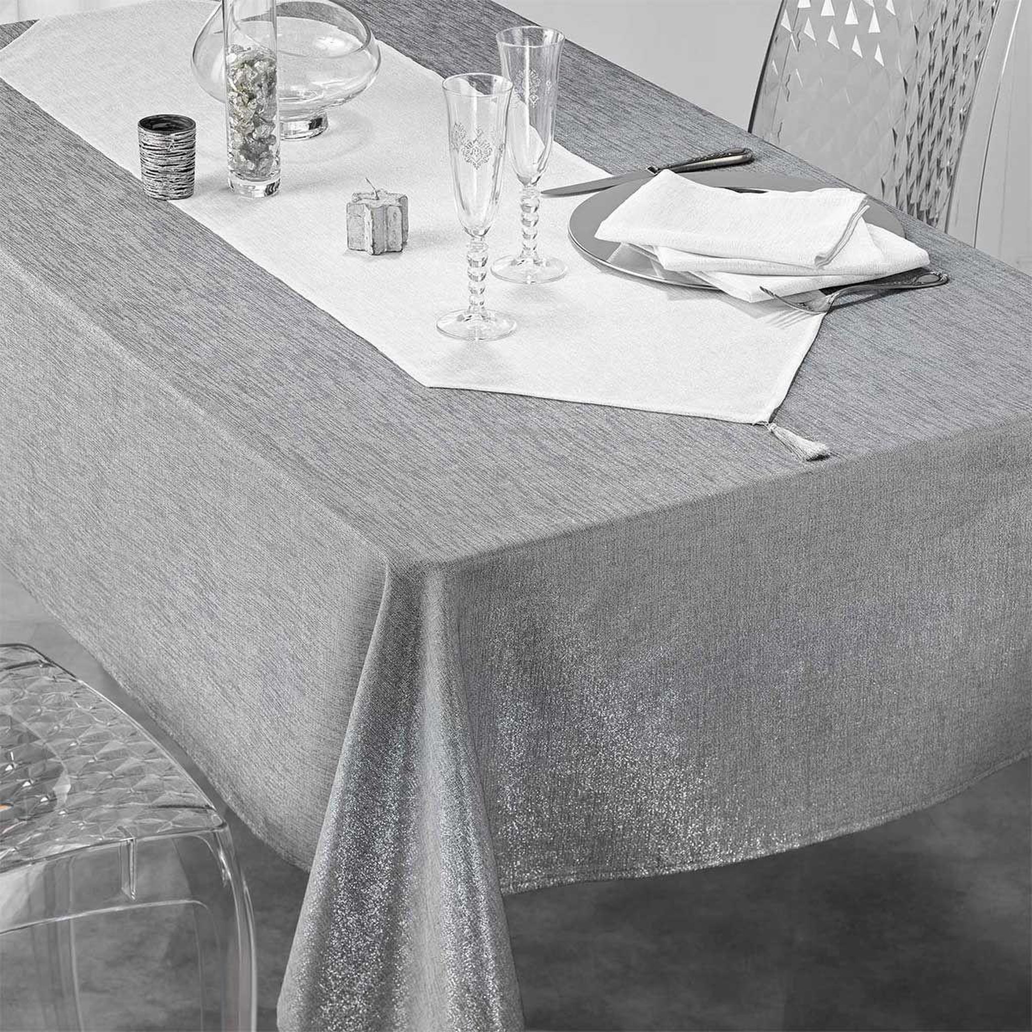 Voir la diapositive 3 : Douceur d'Intérieur Lot de 3 serviettes de table  silvery  40x40cm gris