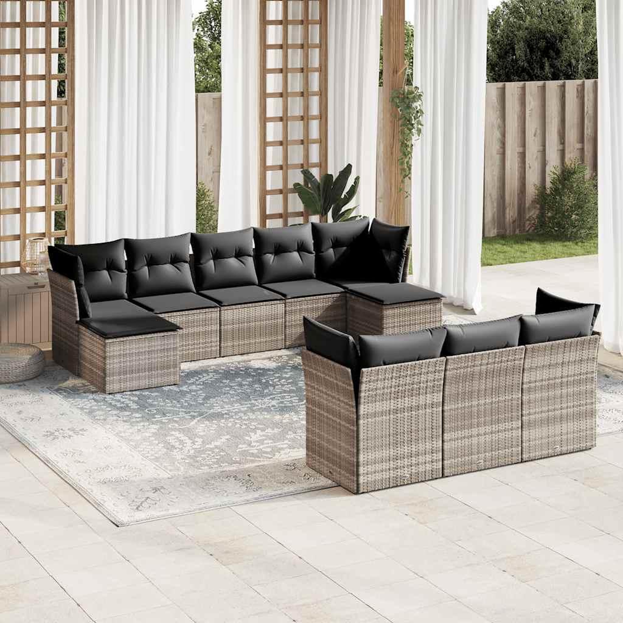 VIDAXL Salon de jardin avec coussins 10 pcs gris clair resine tressee