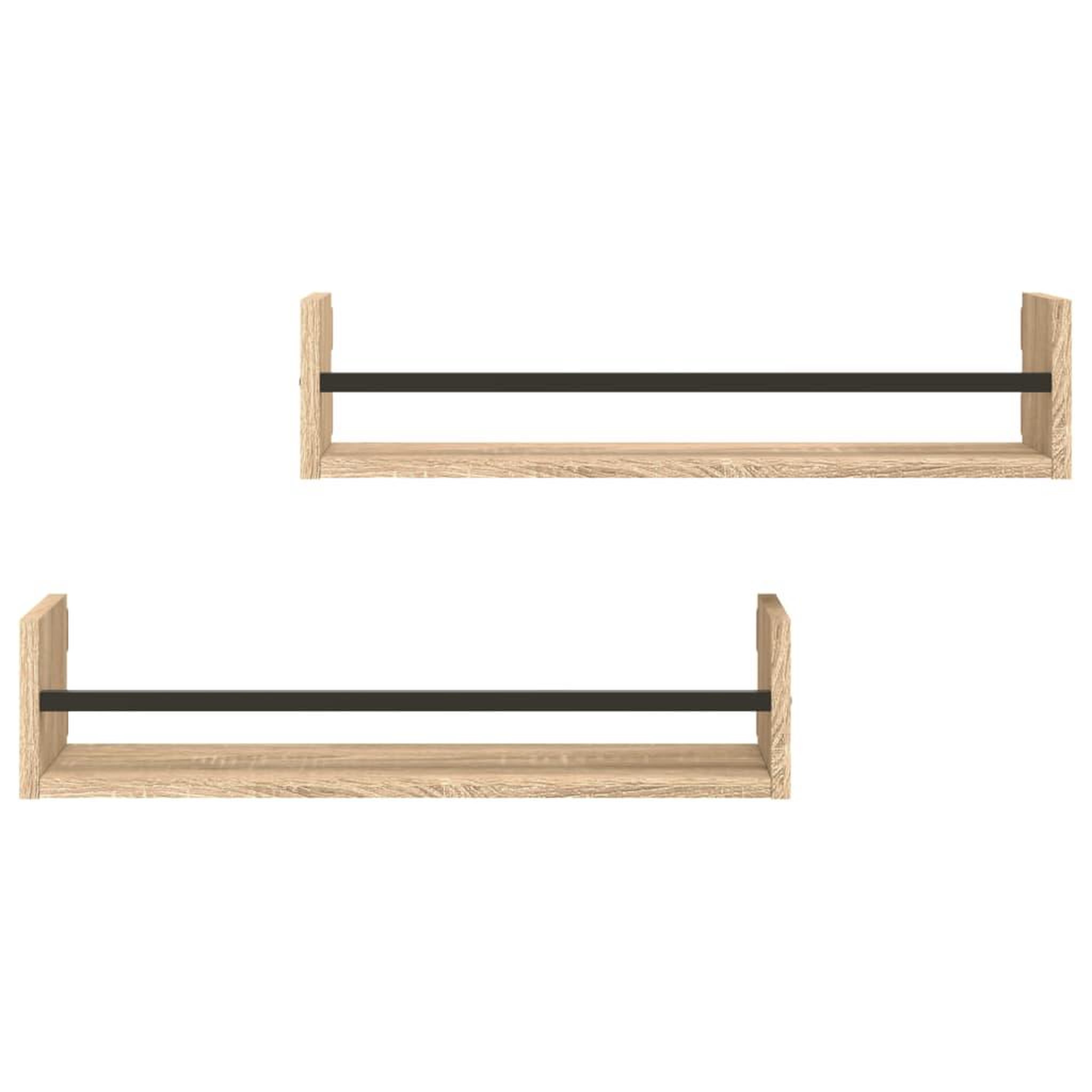 Voir la diapositive 4 : VIDAXL Etageres murales avec barres 2 pcs chene sonoma 60x16x14 cm