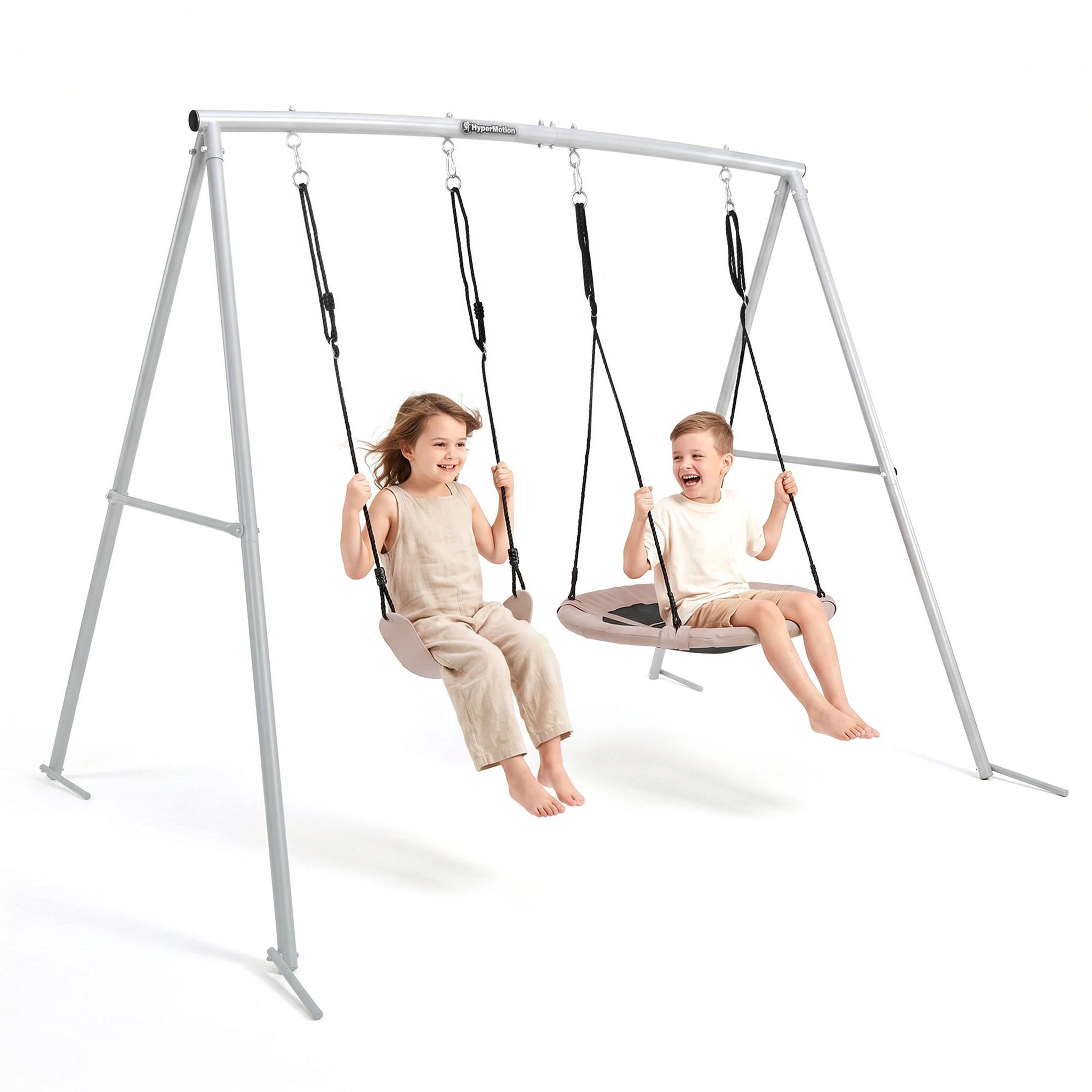 HYPERMOTION Balançoire double HyperMotion 2 en 1 avec nid-de-pie et siège enfant